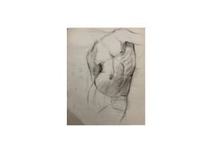 John Joseph Owens Model Nude Figural Study, Torso, 1909, Charcoal and Ink, Paper