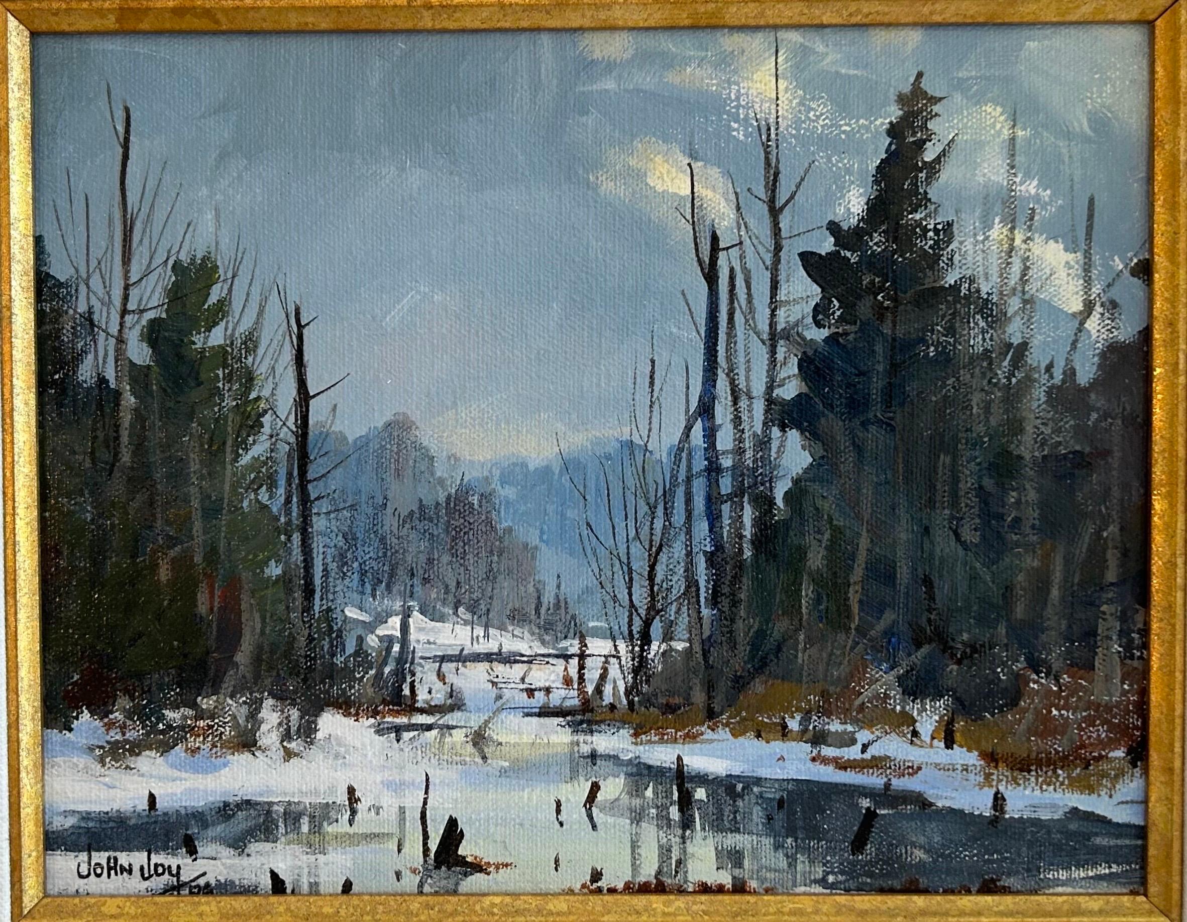 Kanadische Plein Air-Winterlandschaft „Holly's Pond“ – Painting von John Joy