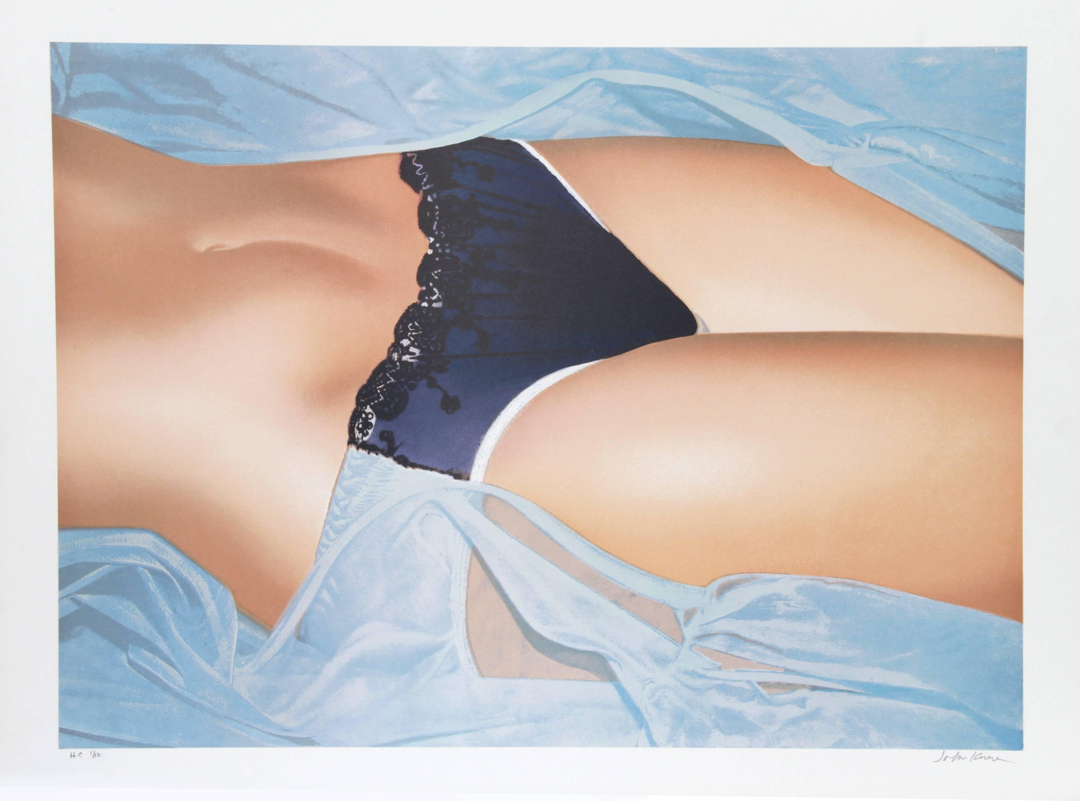 Artist: John Kacere, American (1920 - 1999)
Title: Blue Panties
Year: Circa 1980
Medium: Lithograph, signed and numbered in pencil
Edition: 300, HC 10
Image Size: 19 x 26 inches
Size: 22 in. x 29.5 in. (55.88 cm x 74.93 cm)