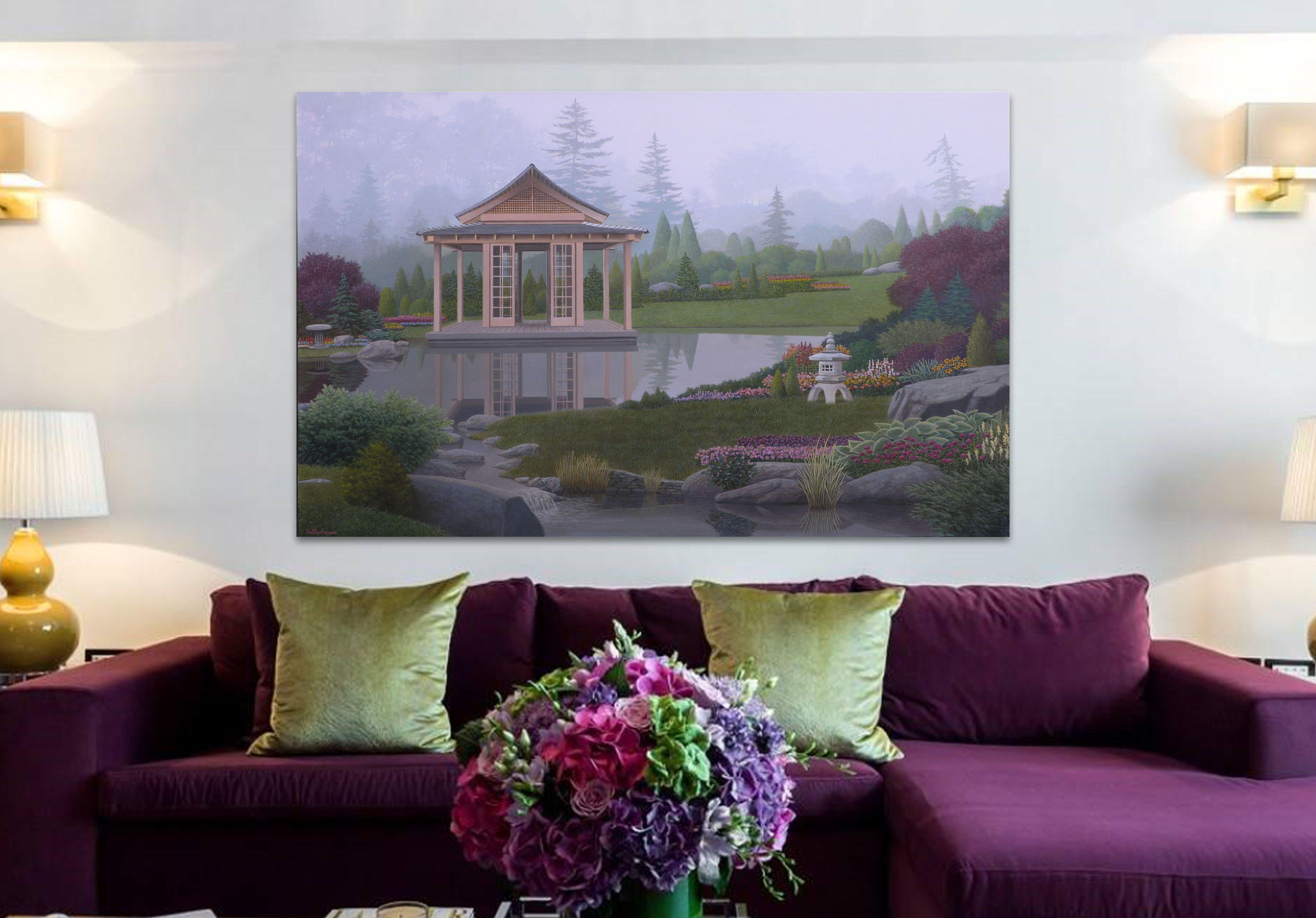 Ho visto questa immagine di una bellissima struttura in una rivista di edilizia residenziale e sono stata attratta dall'architettura. L'ho incorporato in un giardino di fantasia della mia immaginazione usando varie foto come riferimento.    A causa