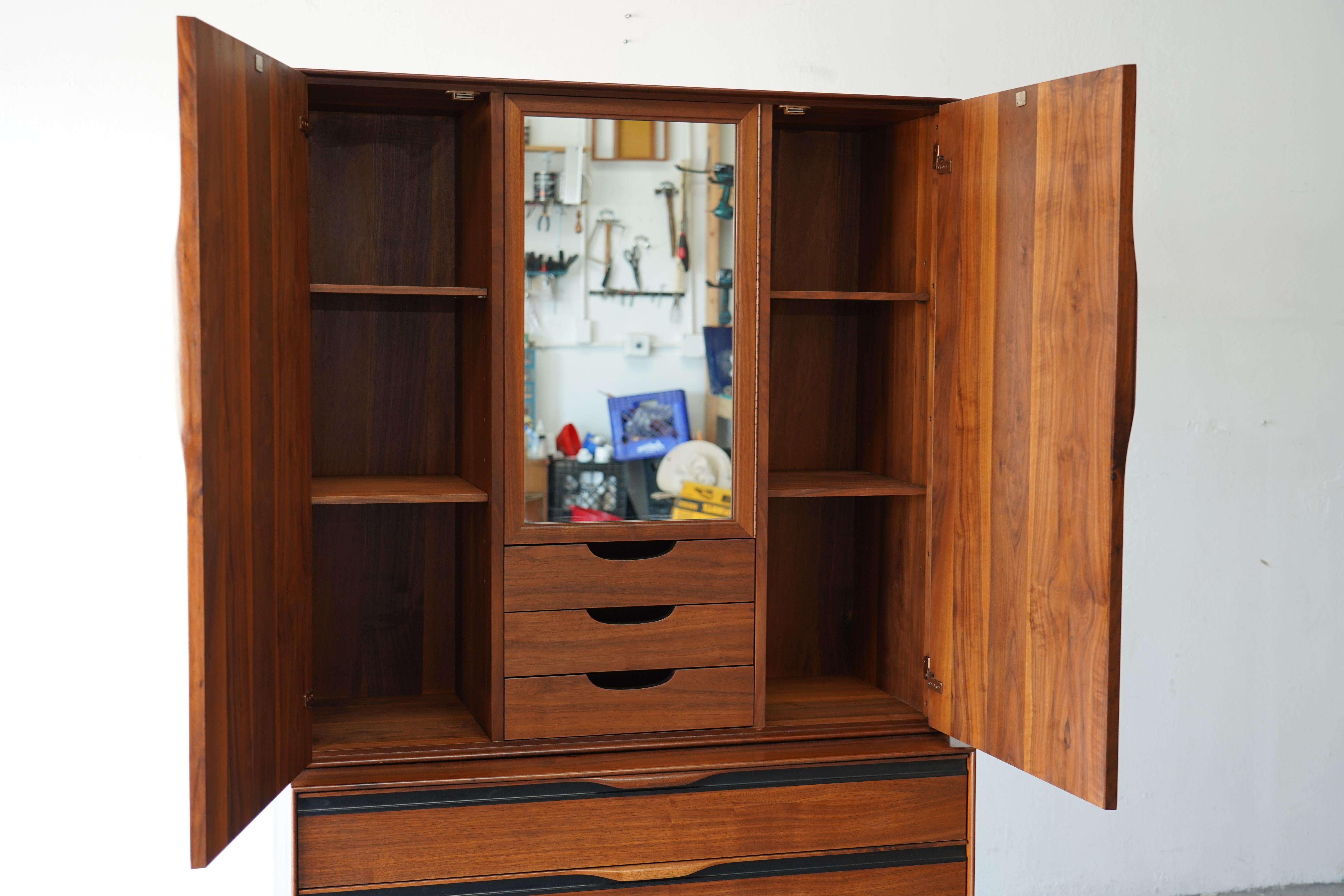 Walnut John Kapel Mid Century Armoire, Tall Dresser Wardrobe Glenn of California For Sale