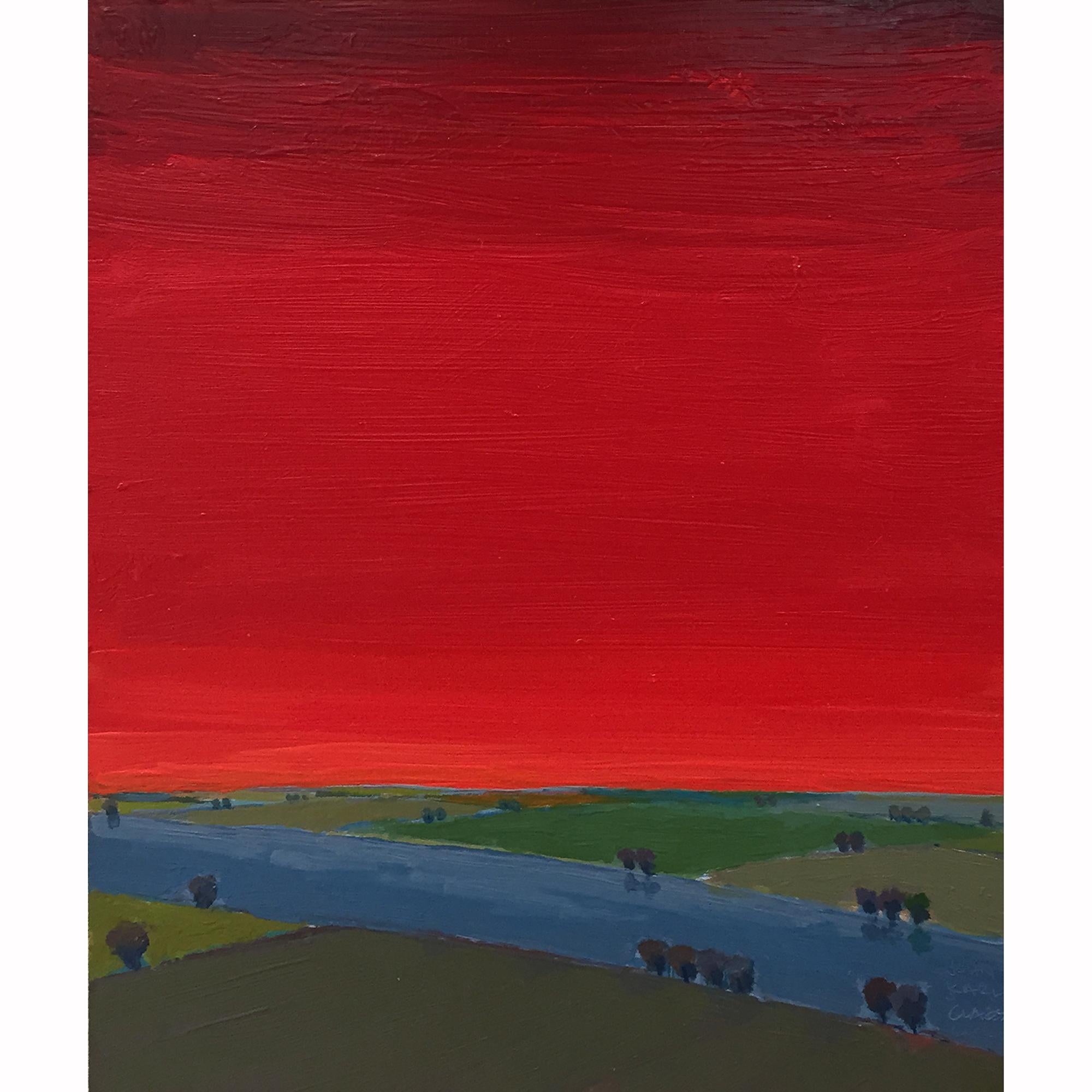 John Karl Claes Landscape Painting - Primary Landscape (Red)