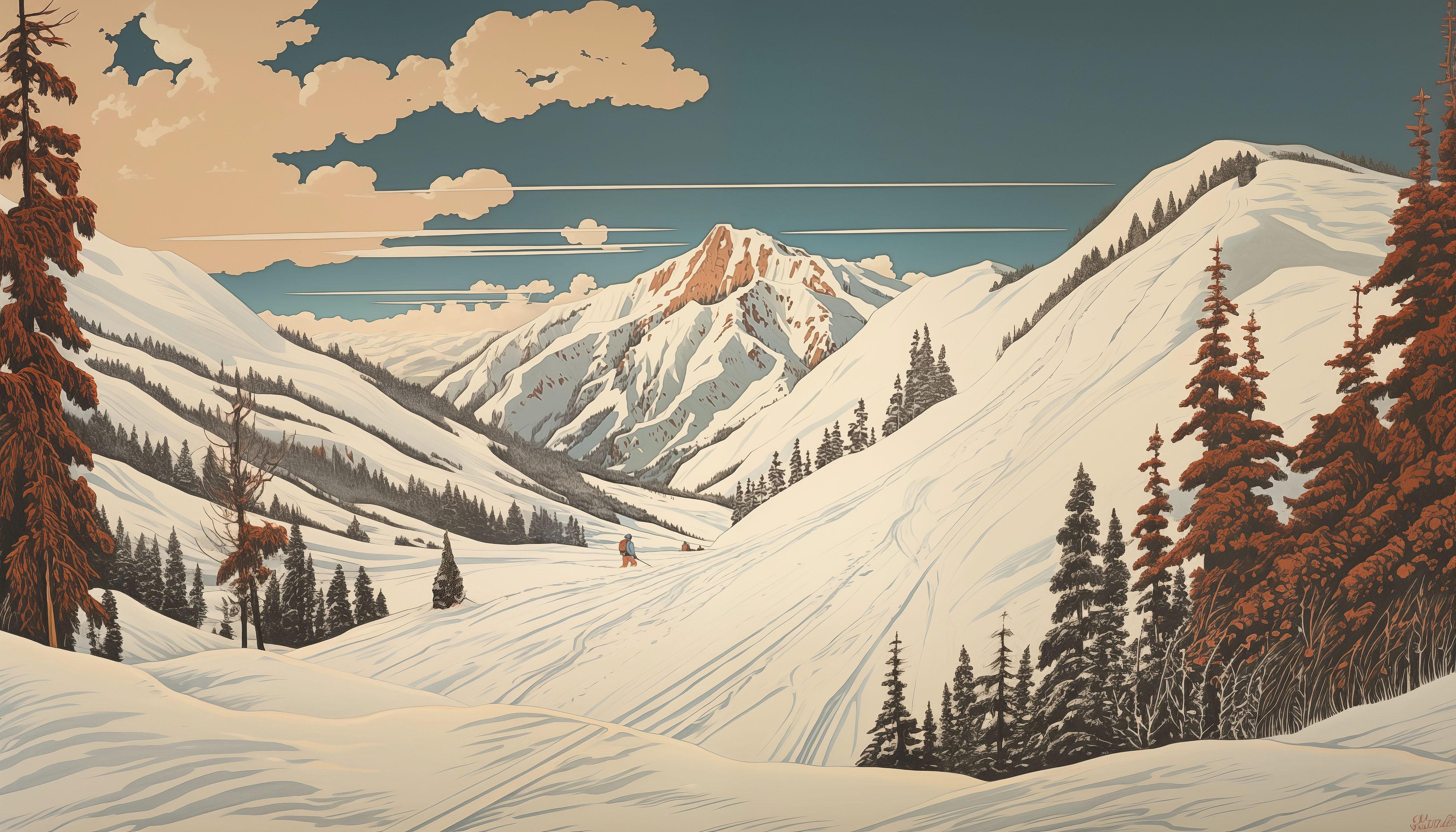 John Kato Landscape Print – Berthoud Pass, Rocky Mountain-Skifahren