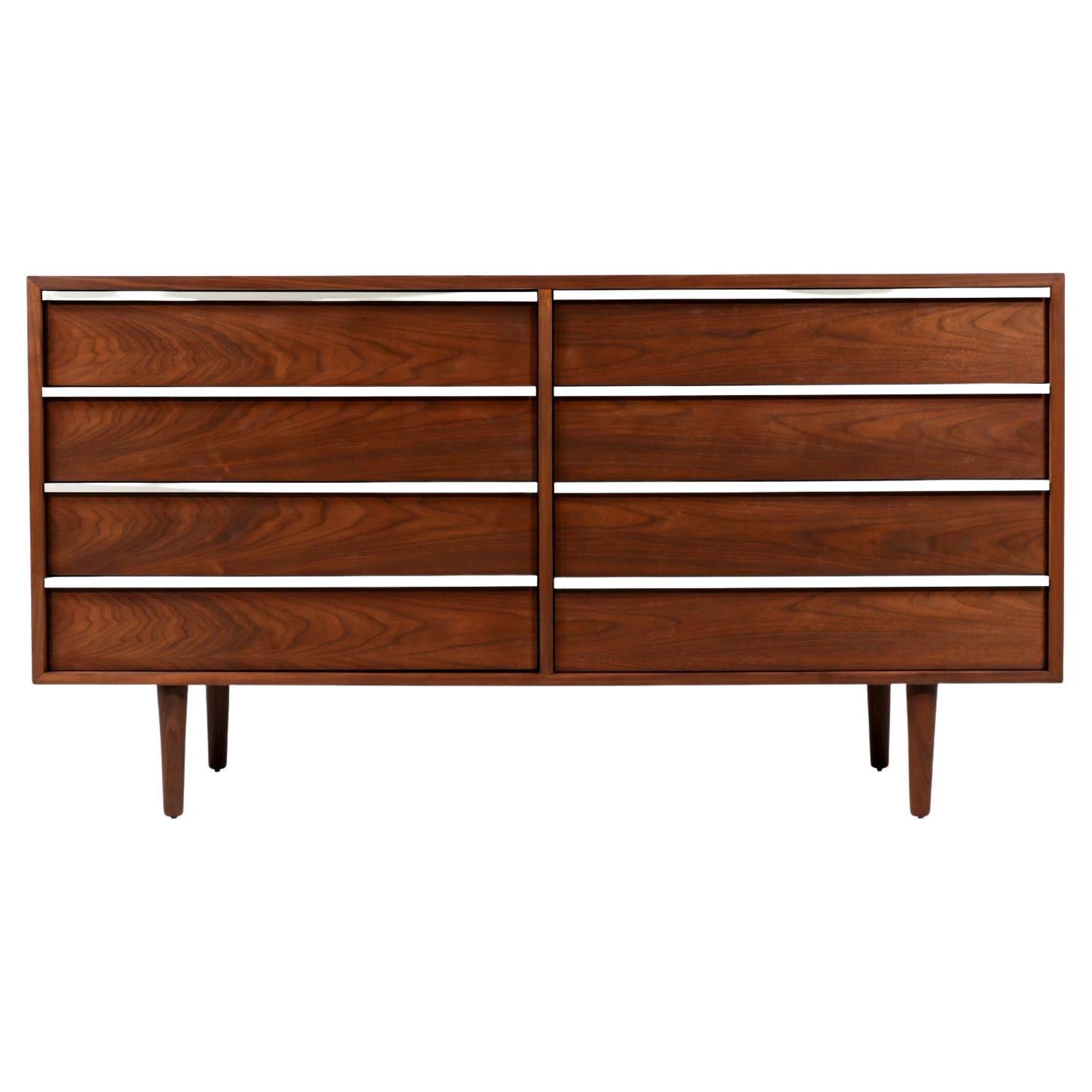 John Keal 8-Drawer Walnut Dresser with Brass Accents