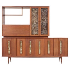 John Keal for Brown Saltman Style Mid Century Walnut Bar Media Console Credenza