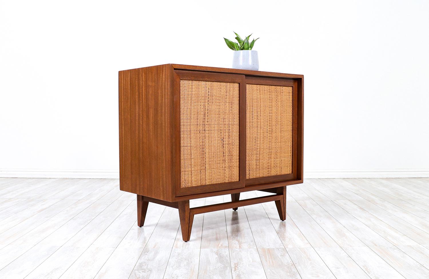 Mid-20th Century John Keal Cabinet with Cane Doors for Brown Saltman 
