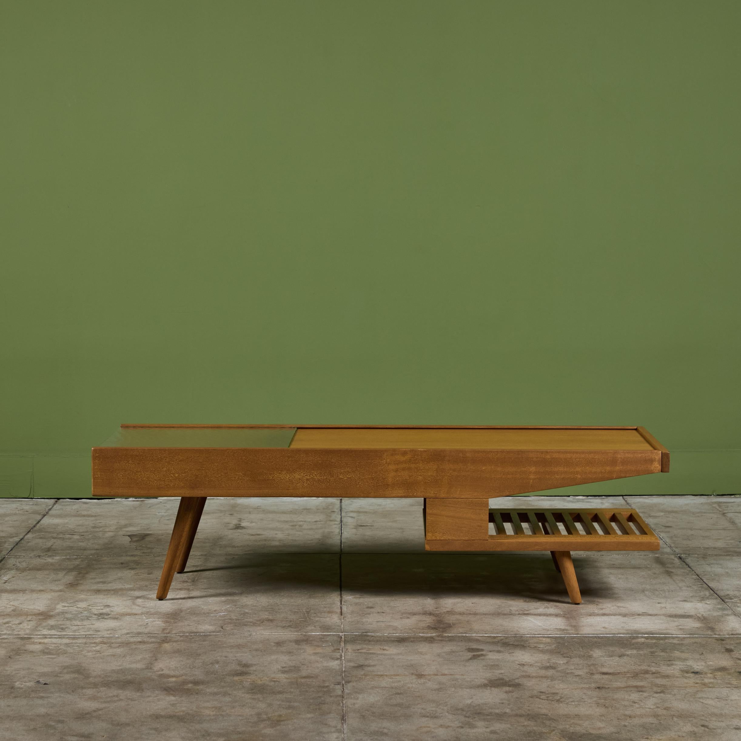 American John Keal Coffee Table with Glass Top for Brown Saltman