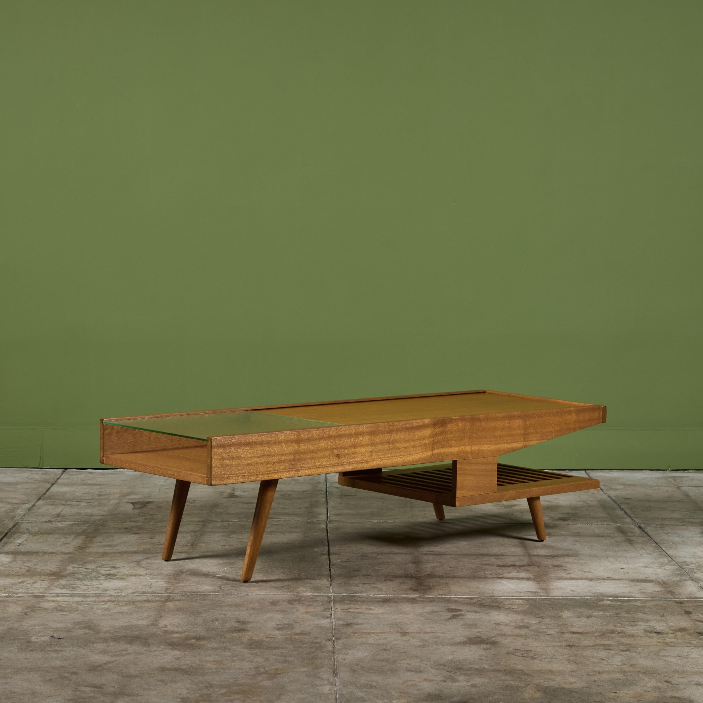 John Keal Coffee Table with Glass Top for Brown Saltman In Excellent Condition In Los Angeles, CA