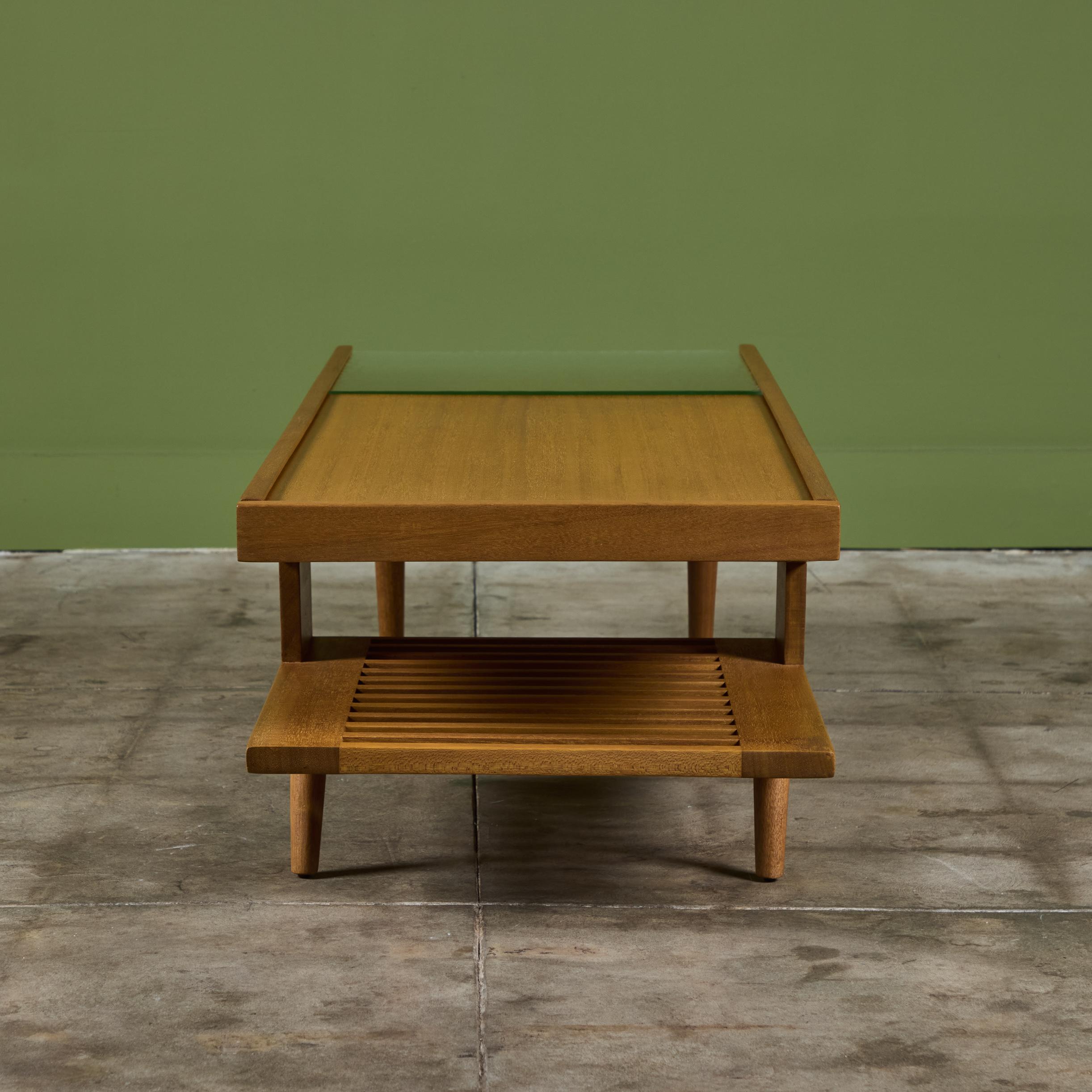 Mid-20th Century John Keal Coffee Table with Glass Top for Brown Saltman