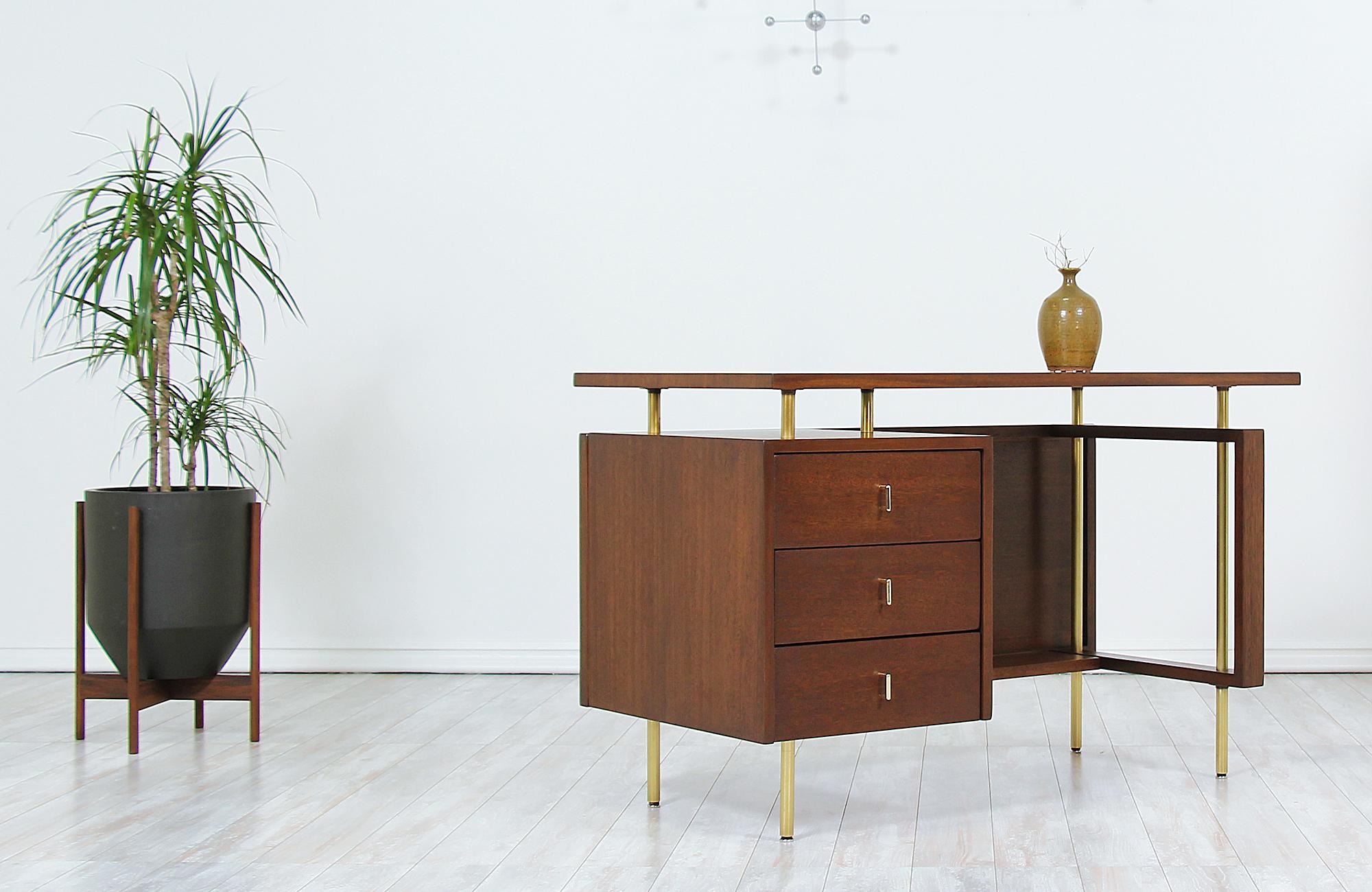 Mid-Century Modern John Keal Desk with Brass Accents for Brown Saltman