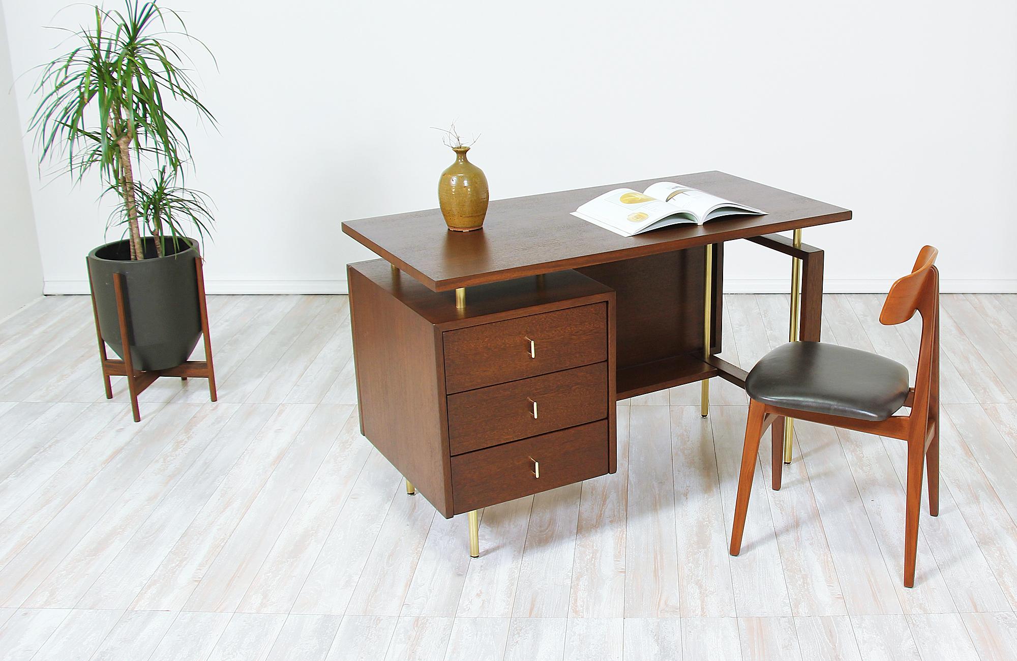 American John Keal Desk with Brass Accents for Brown Saltman