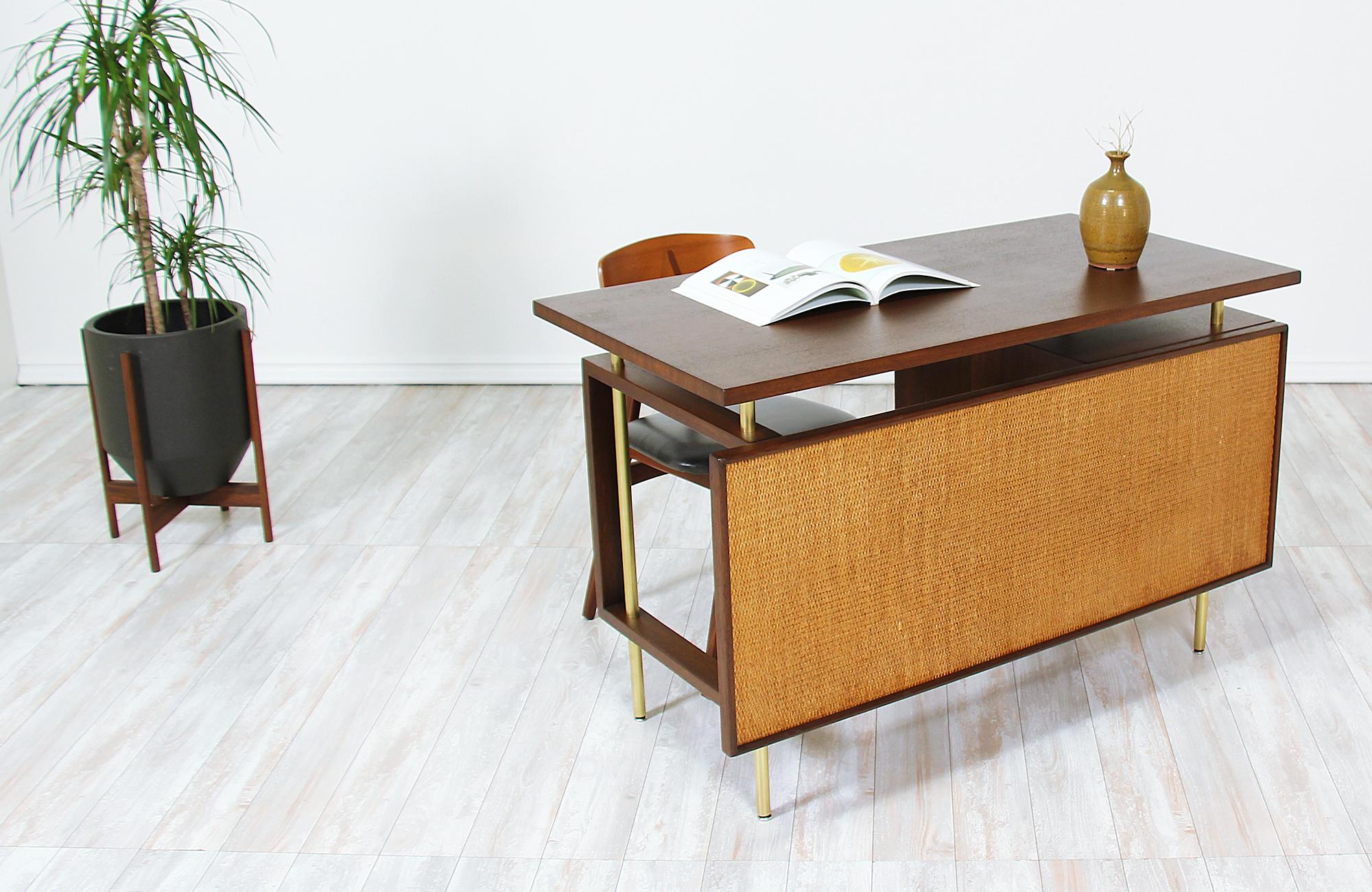 Mid-20th Century John Keal Desk with Brass Accents for Brown Saltman
