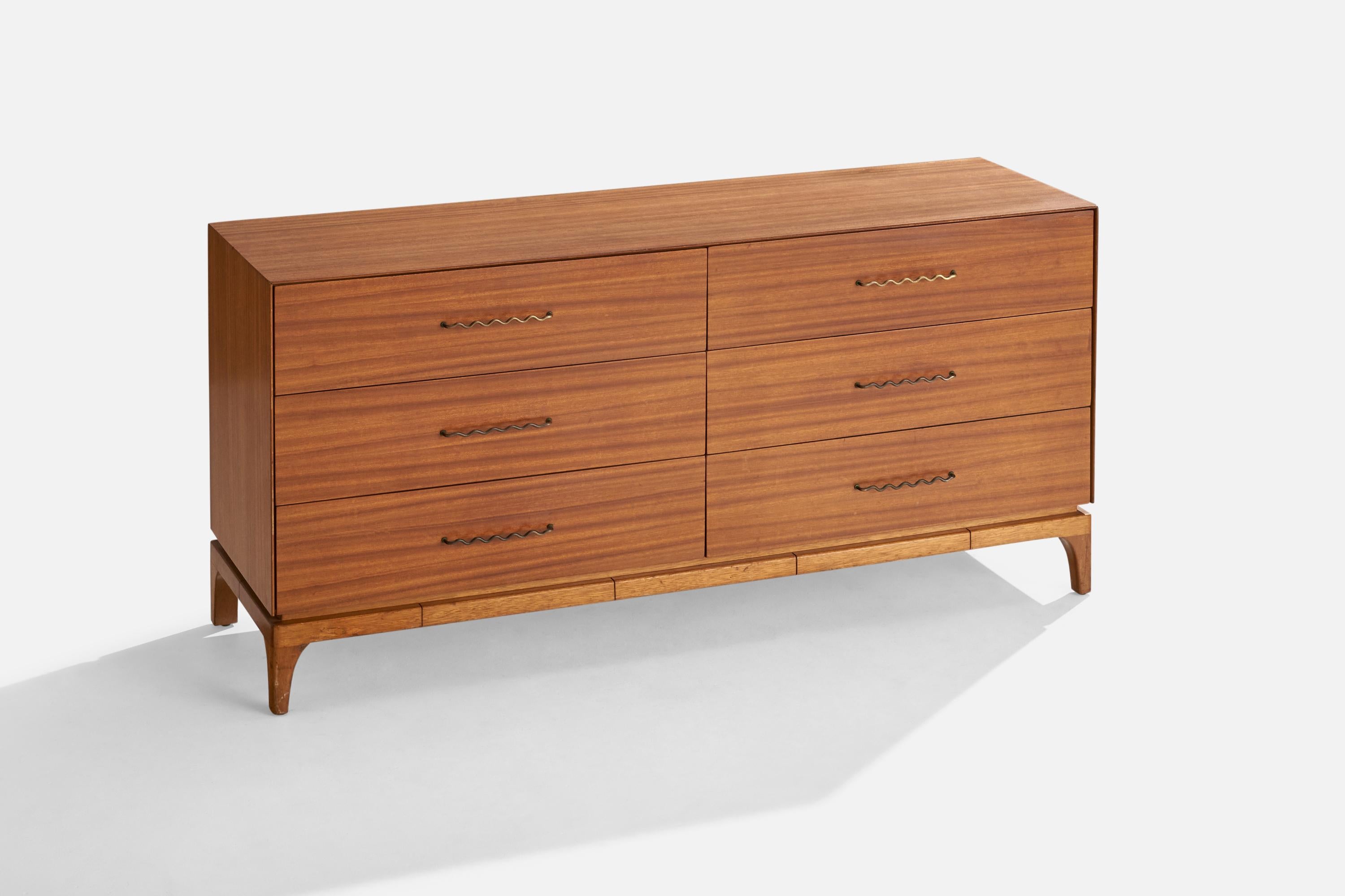 Mid-Century Modern John Keal, commode, Wood Wood, Brass, USA, années 1950 en vente