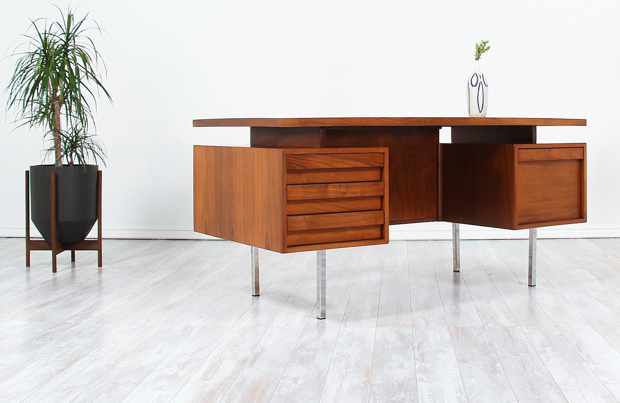 Mid-Century Modern John Keal Executive Walnut and Chrome Desk for Brown Saltman