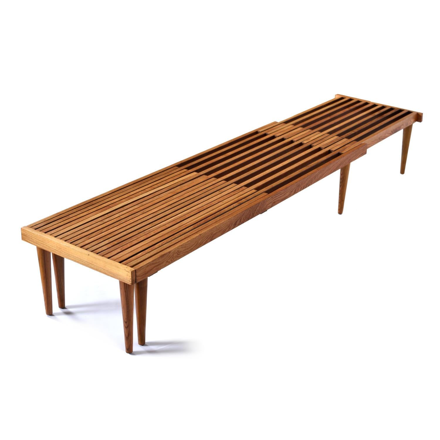 John Keal Expanding Slat Bench in Beech Wood In Excellent Condition In Chattanooga, TN