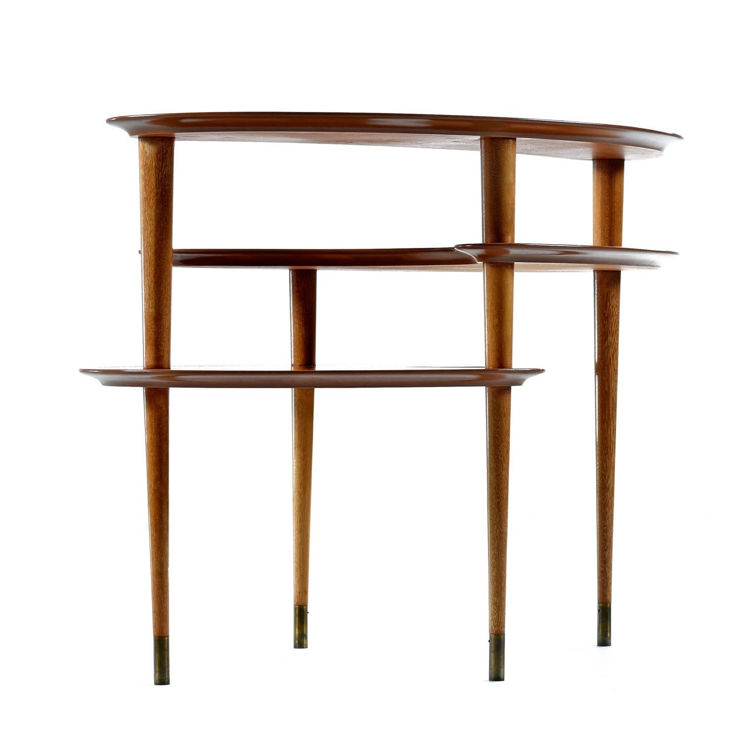 Mid-Century Modern John Keal for Brown-Saltman Biomorphic Mahogany Three-Tier Server End Table