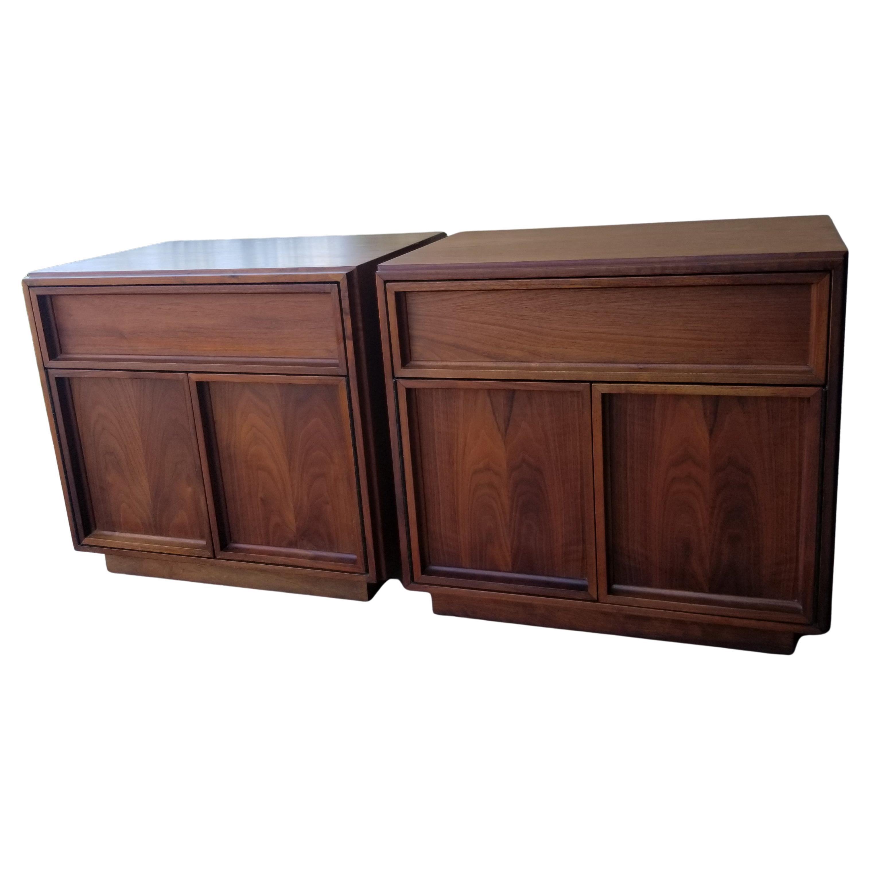 1960s John Keal Brown Saltman Spacious Modern Nightstands Cabinets Walnut Wood