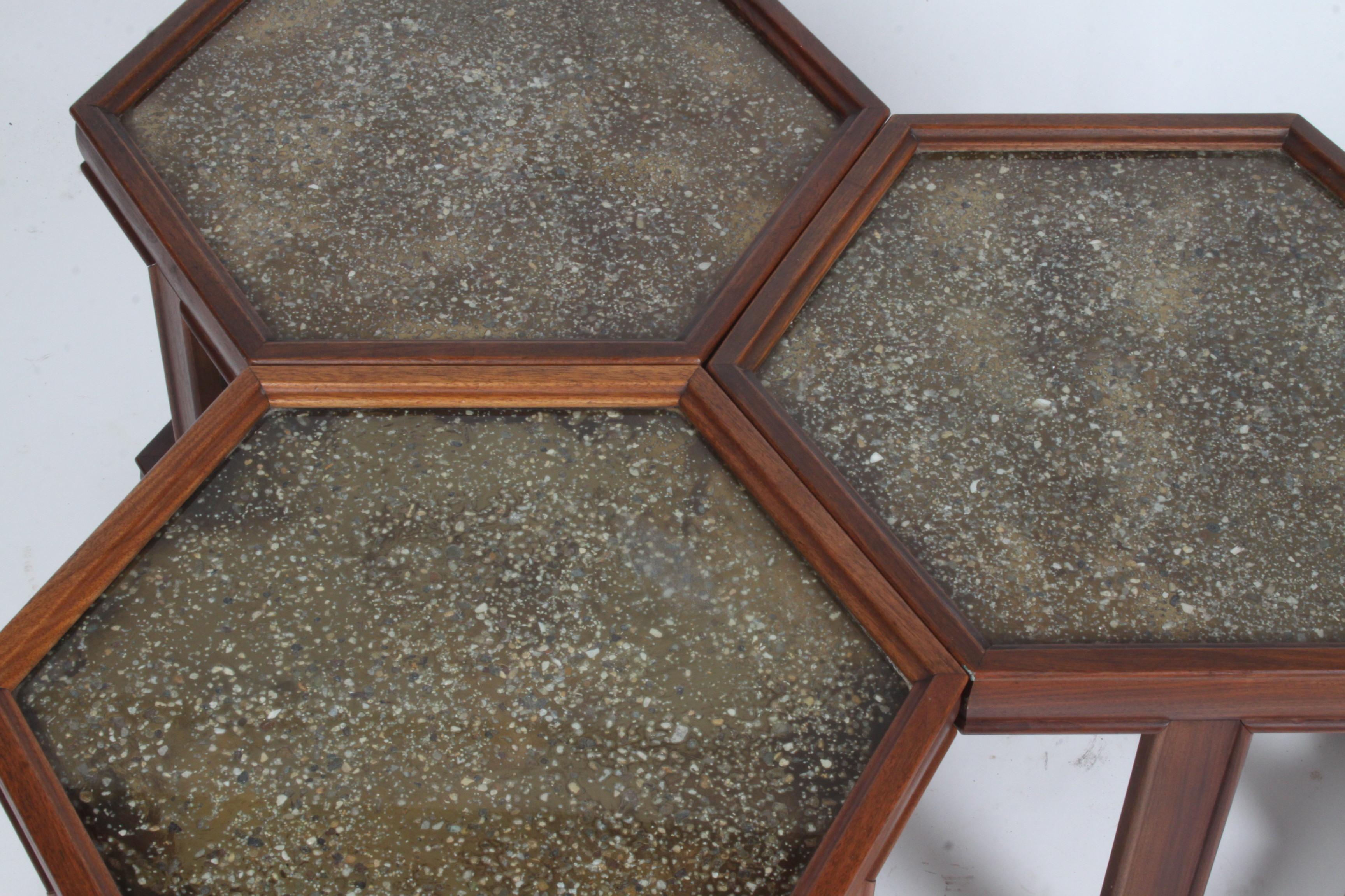 John Keal for Brown Saltman Glass & Enamel Hexagonal Coffee, Side or End Tables For Sale 4