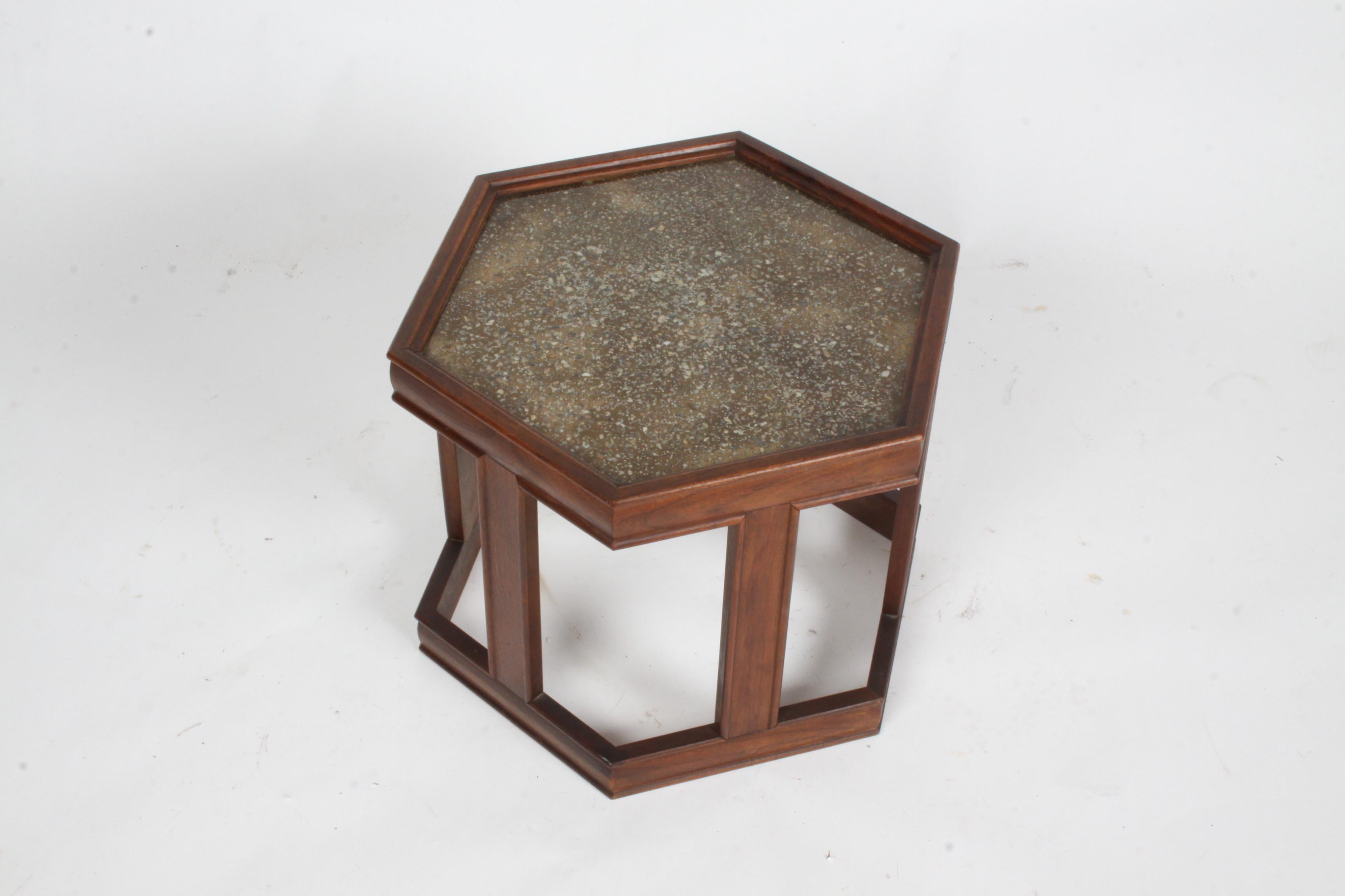 John Keal for Brown Saltman Glass & Enamel Hexagonal Coffee, Side or End Tables For Sale 5