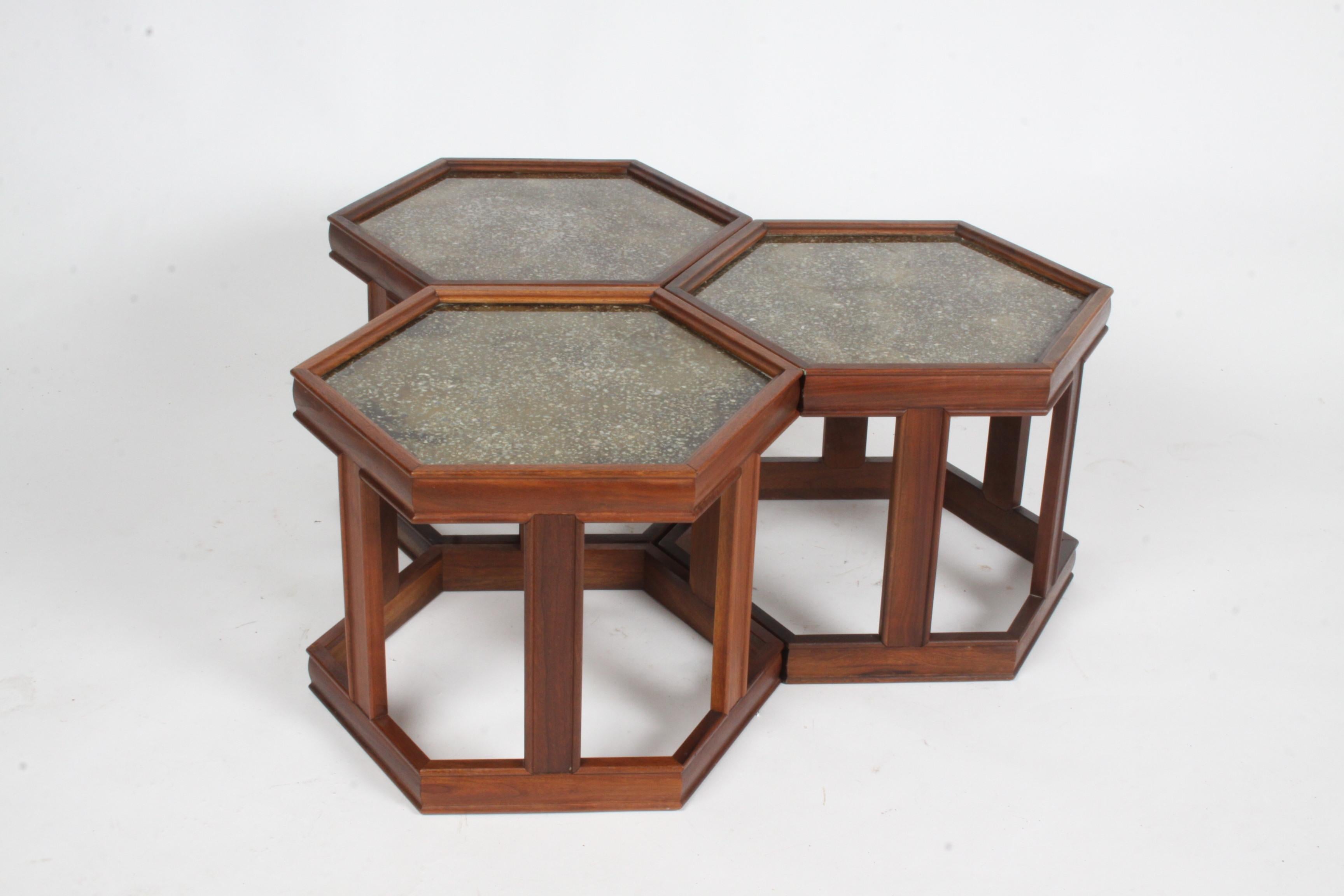 John Keal for Brown Saltman Glass & Enamel Hexagonal Coffee, Side or End Tables For Sale 6