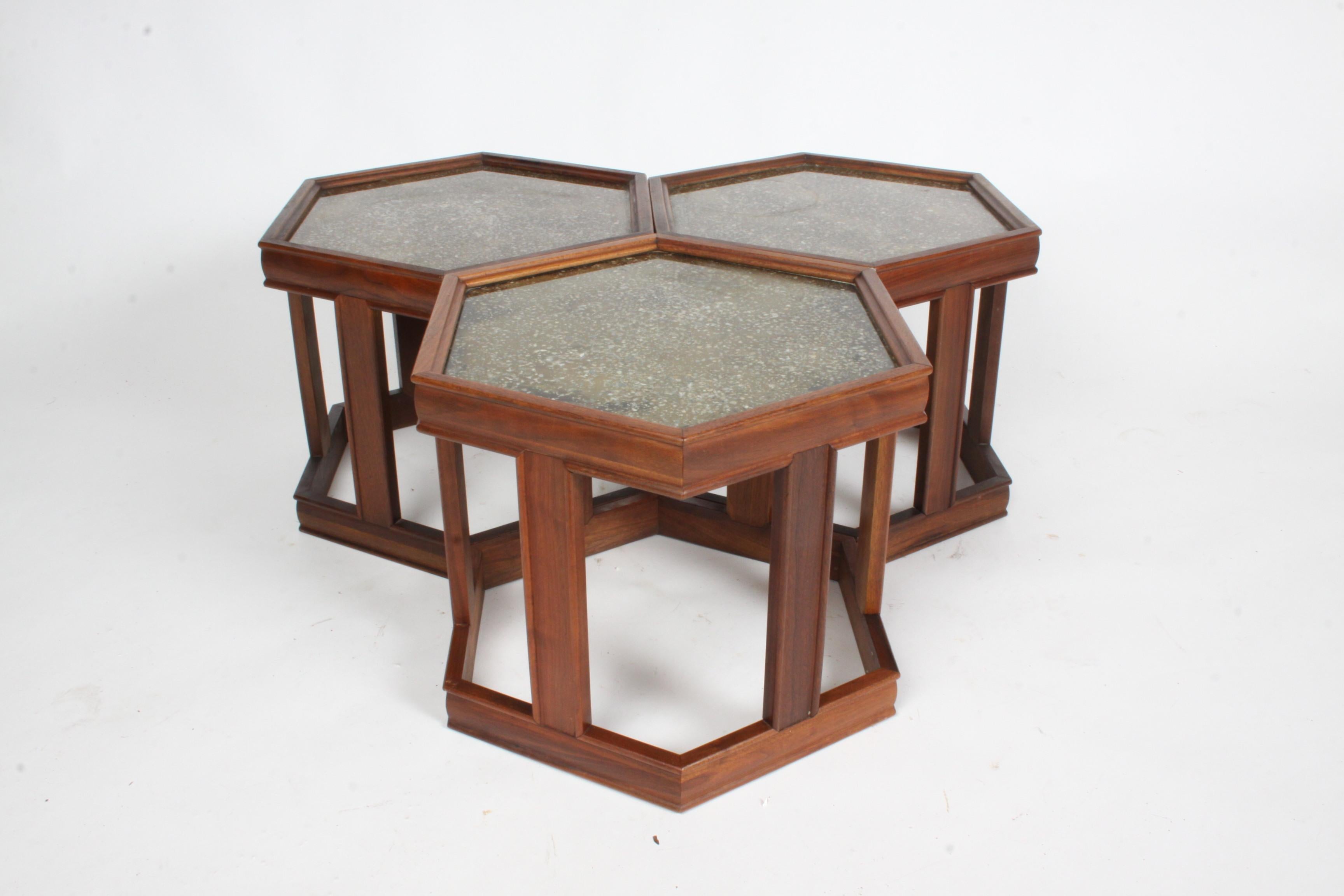 Mid-Century Modern John Keal for Brown Saltman Glass & Enamel Hexagonal Coffee, Side or End Tables For Sale