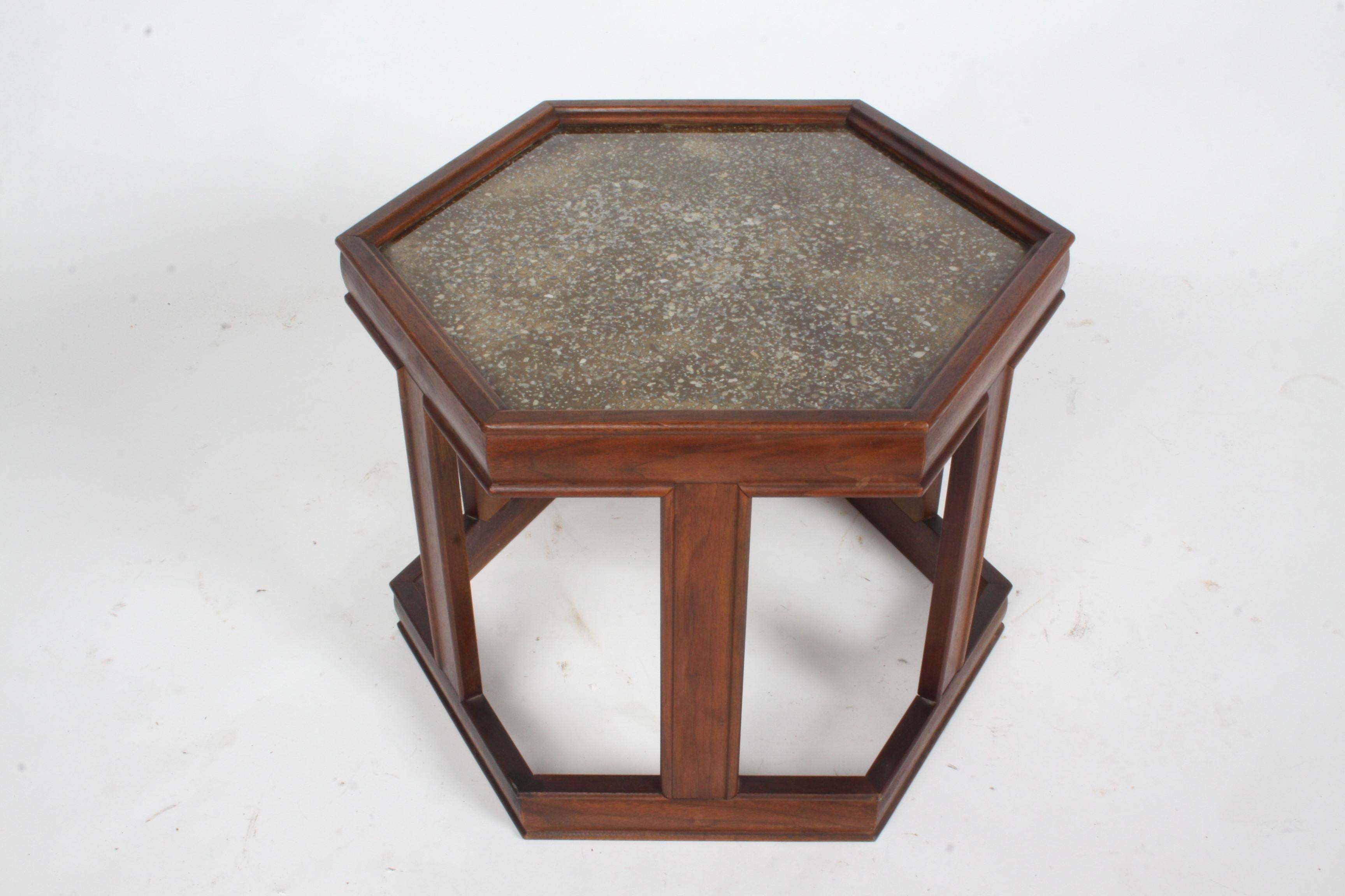 John Keal for Brown Saltman Glass & Enamel Hexagonal Coffee, Side or End Tables In Good Condition For Sale In St. Louis, MO