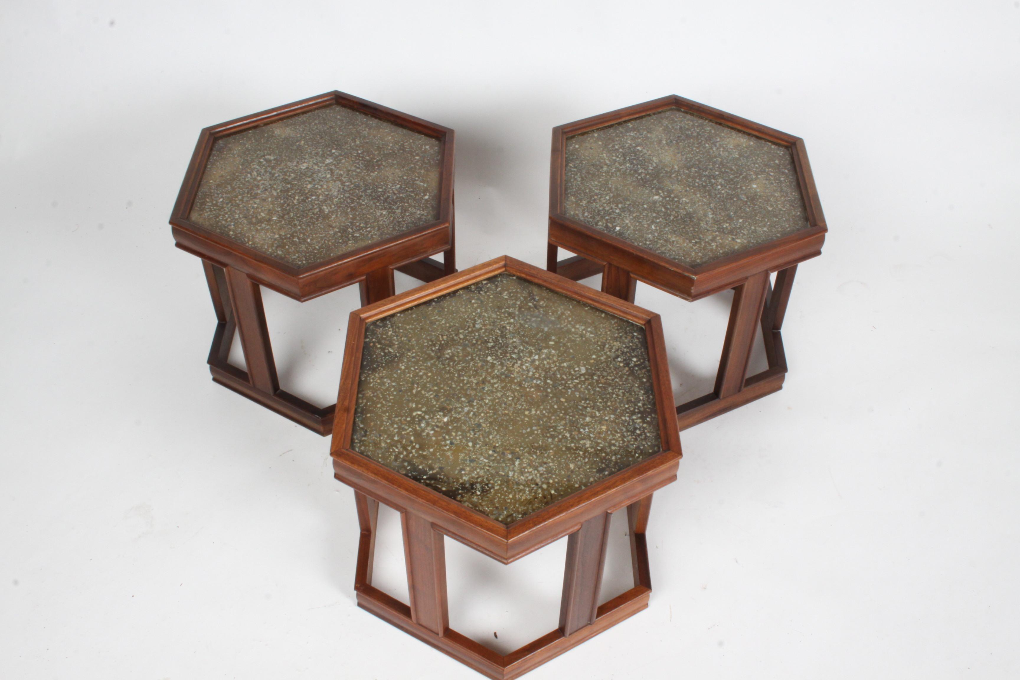 John Keal for Brown Saltman Glass & Enamel Hexagonal Coffee, Side or End Tables 1