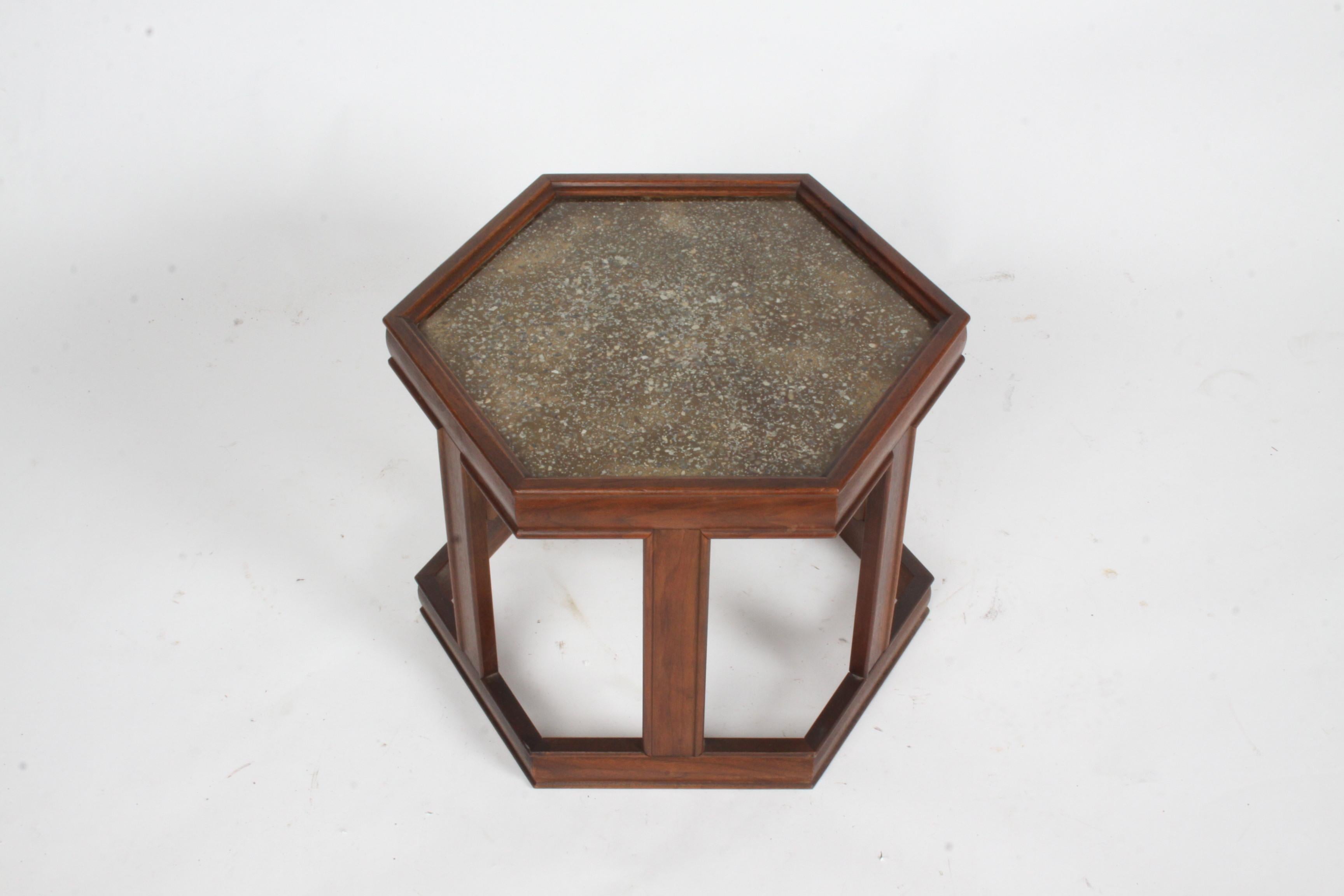 John Keal for Brown Saltman Glass & Enamel Hexagonal Coffee, Side or End Tables For Sale 2