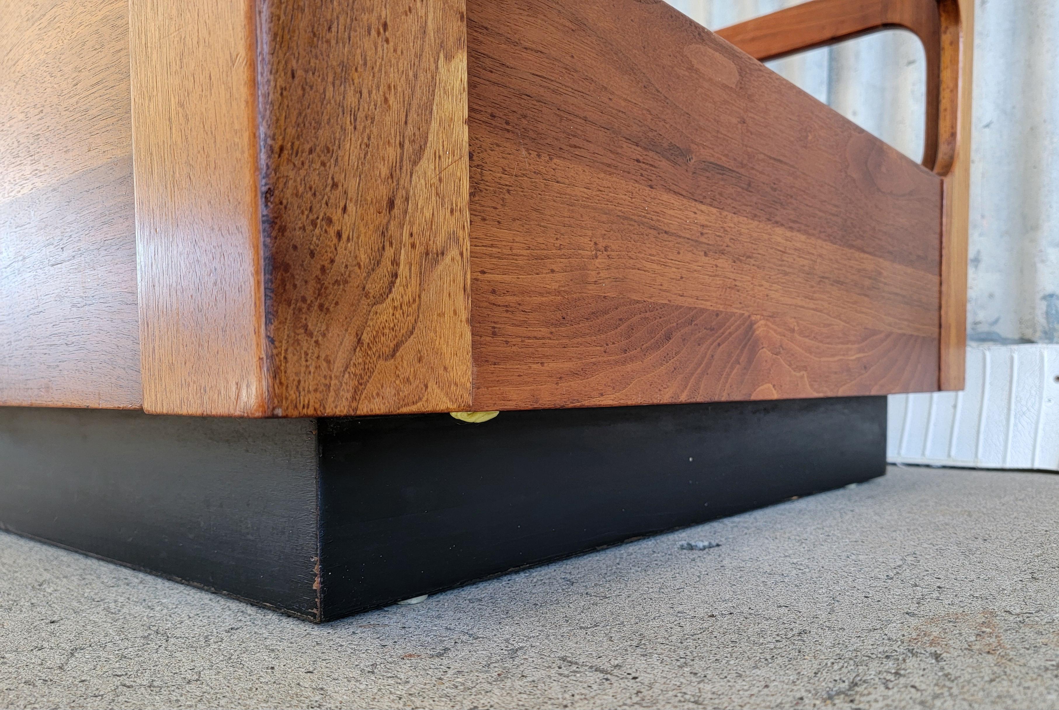 Smoked Glass John Keal for Brown Saltman Glass Top End Table Solid Walnut