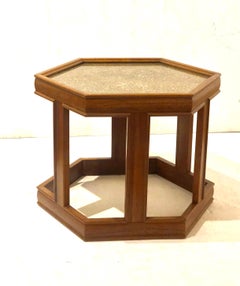 John Keal for Brown Saltman Hexagonal Granulated Top and Glass End Table