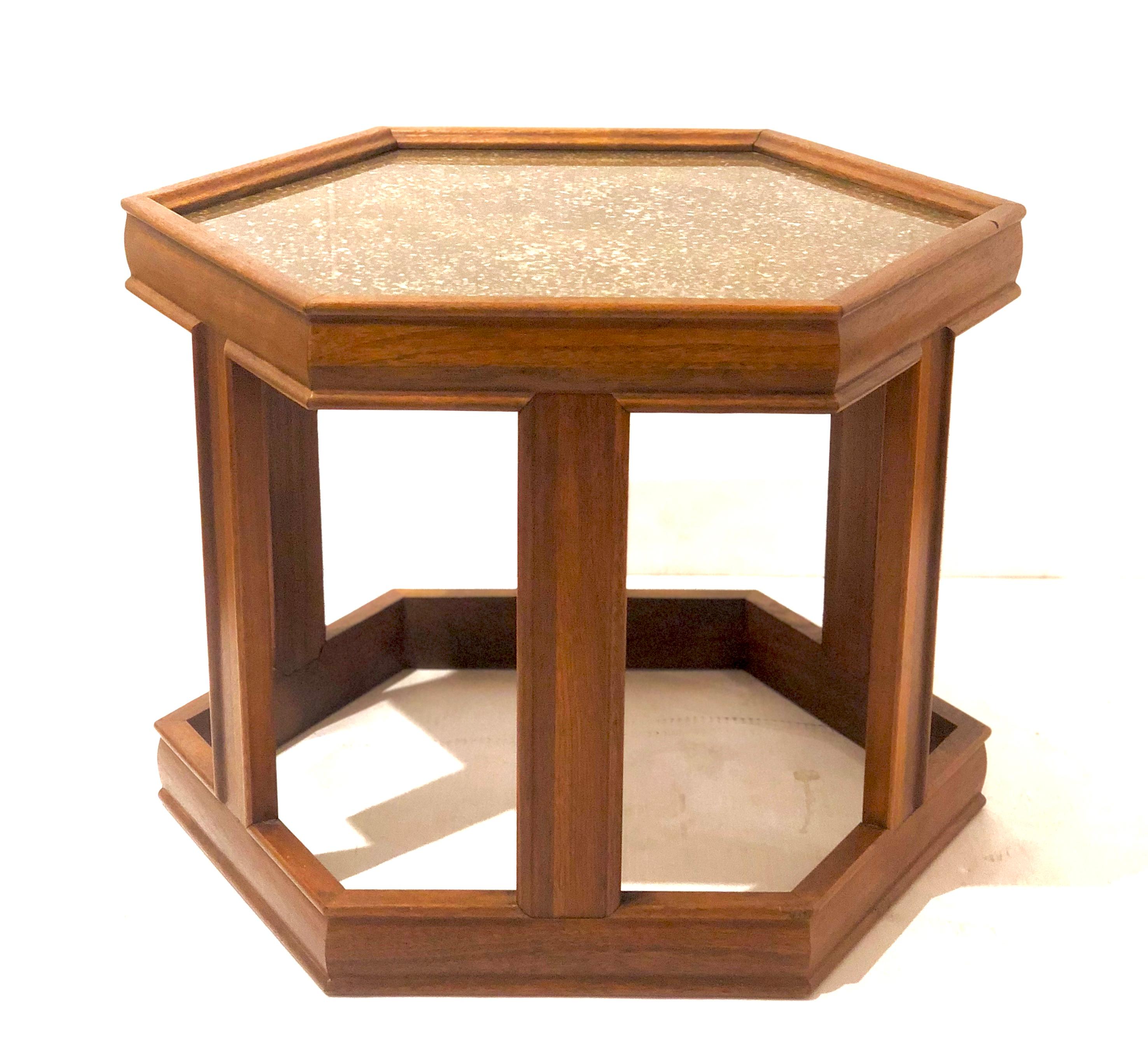 Mid-Century Modern John Keal for Brown Saltman Hexagonal Granulated Top and Glass End Table