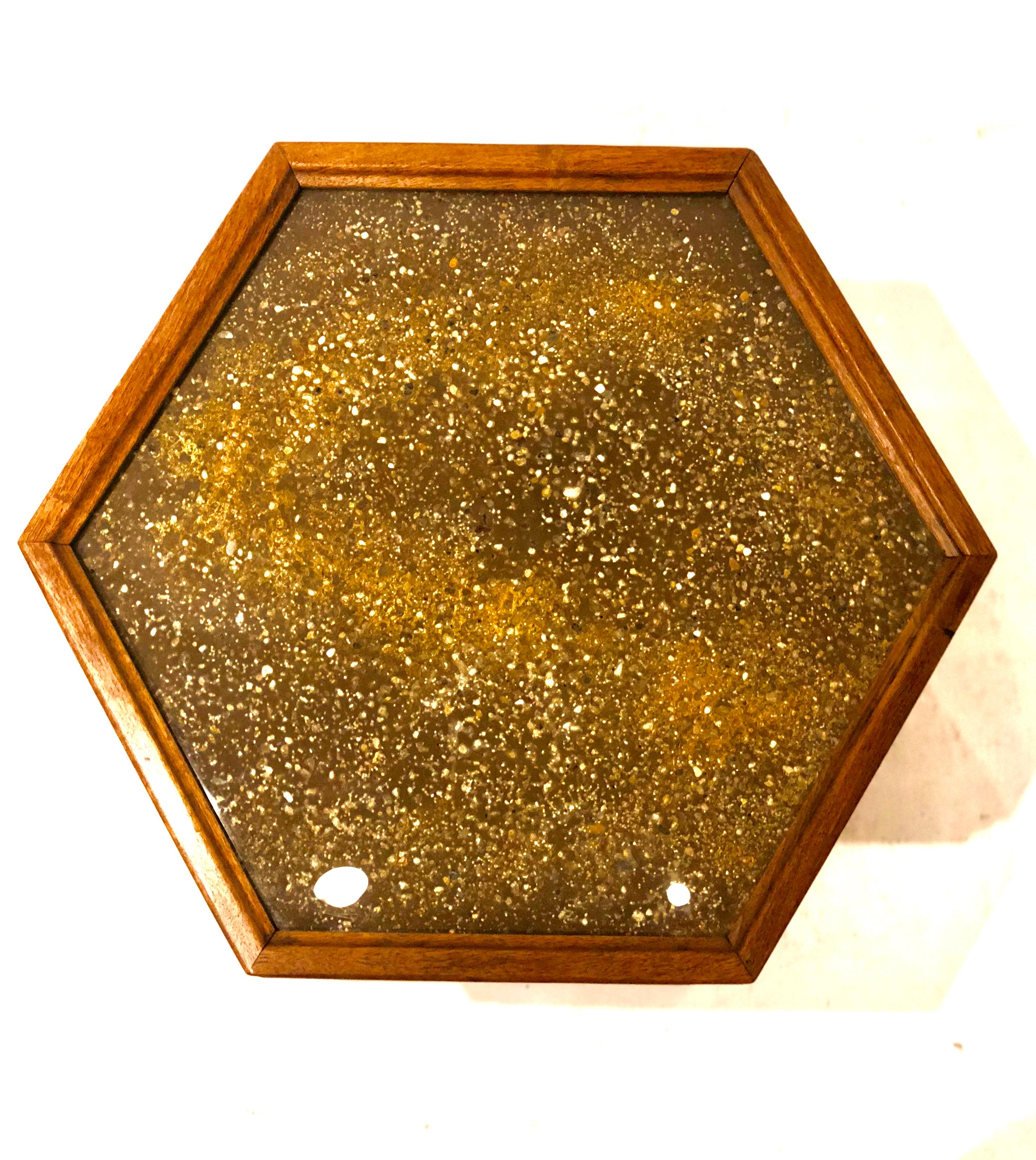 American John Keal for Brown Saltman Hexagonal Granulated Top and Glass End Table