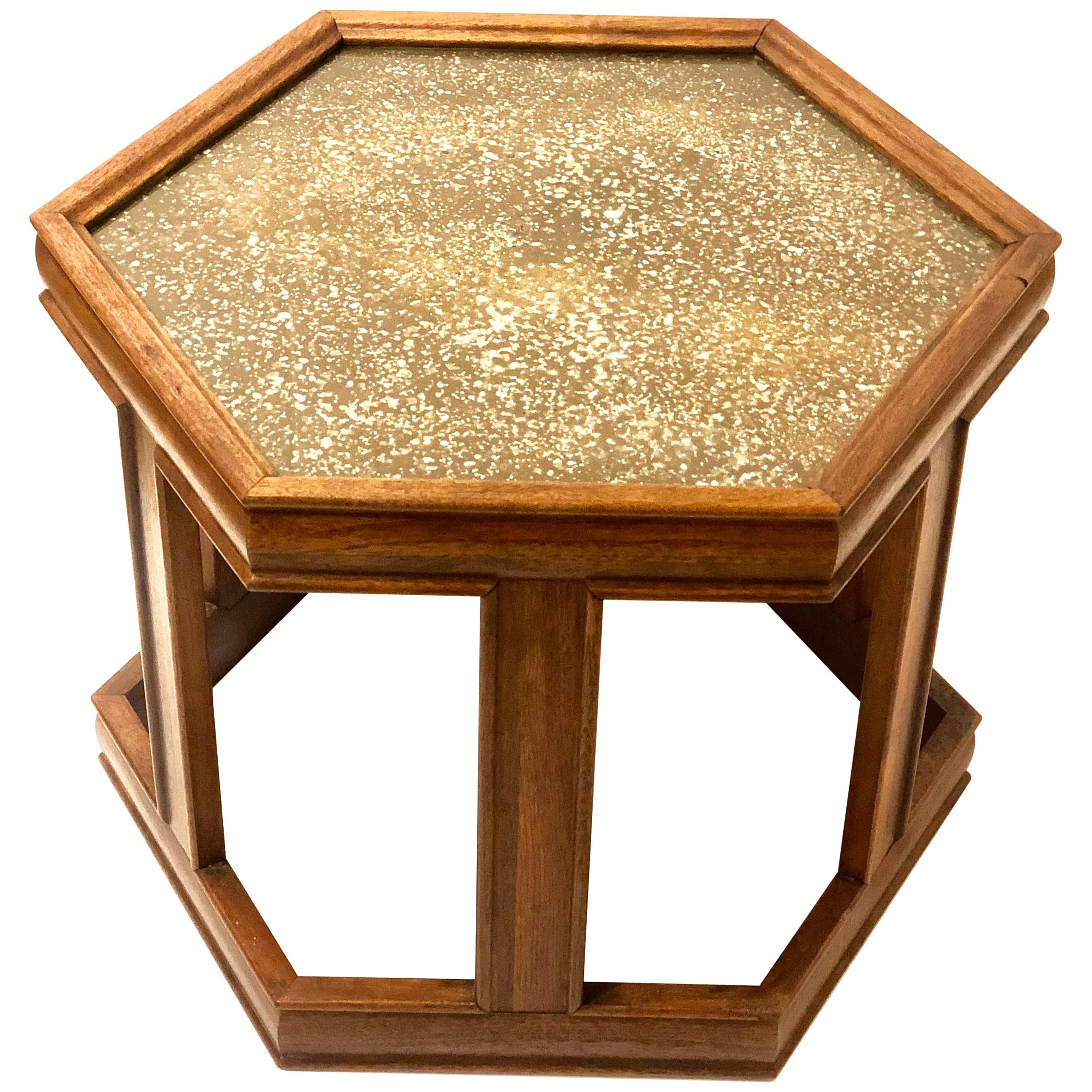 John Keal for Brown Saltman Hexagonal Granulated Top and Glass End Table