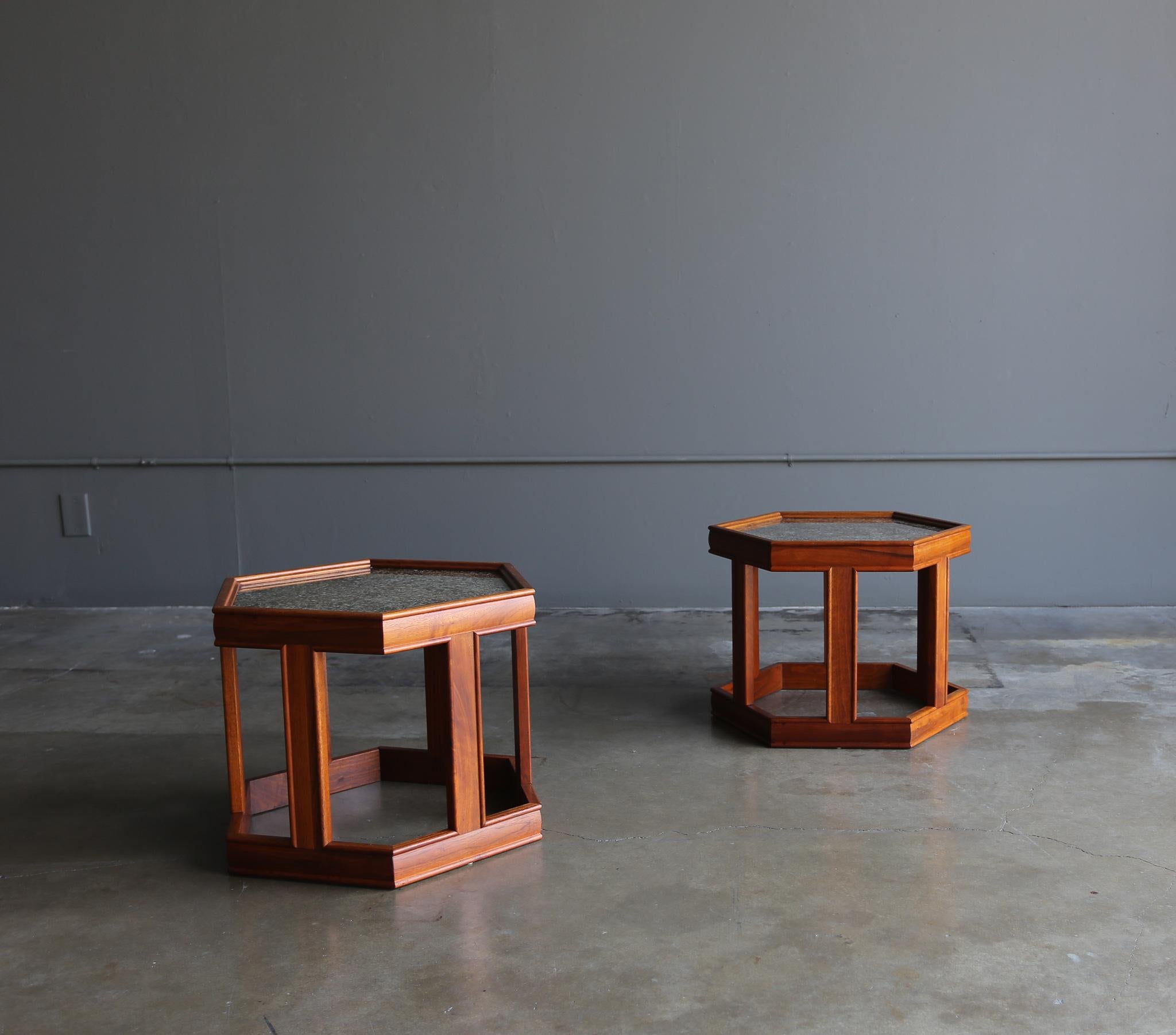 John Keal for Brown Saltman Hexagonal Side Tables for Brown Saltman, circa 1960 In Good Condition In Costa Mesa, CA