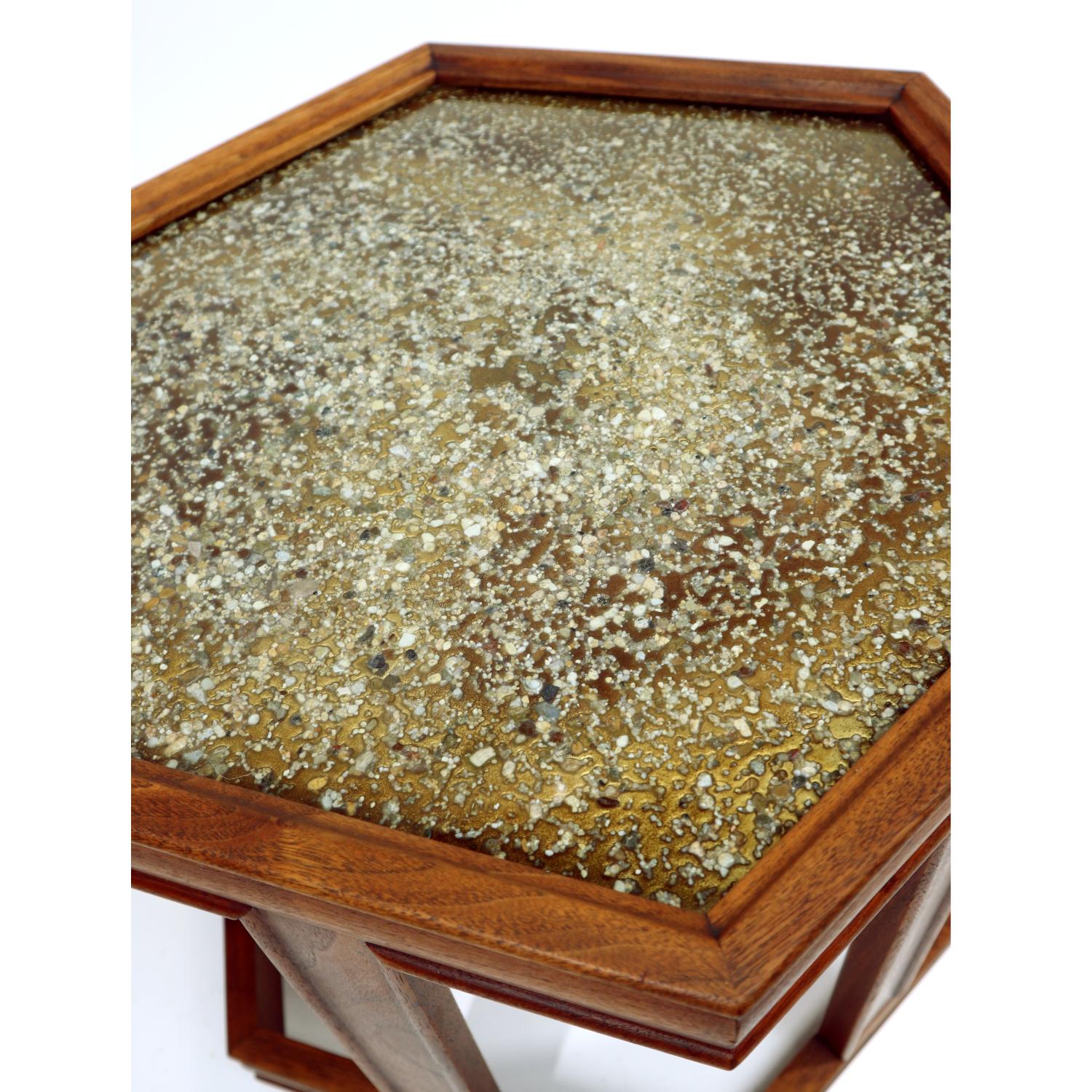 John Keal for Brown Saltman Hexagonal Walnut Enamel Side Tables 1