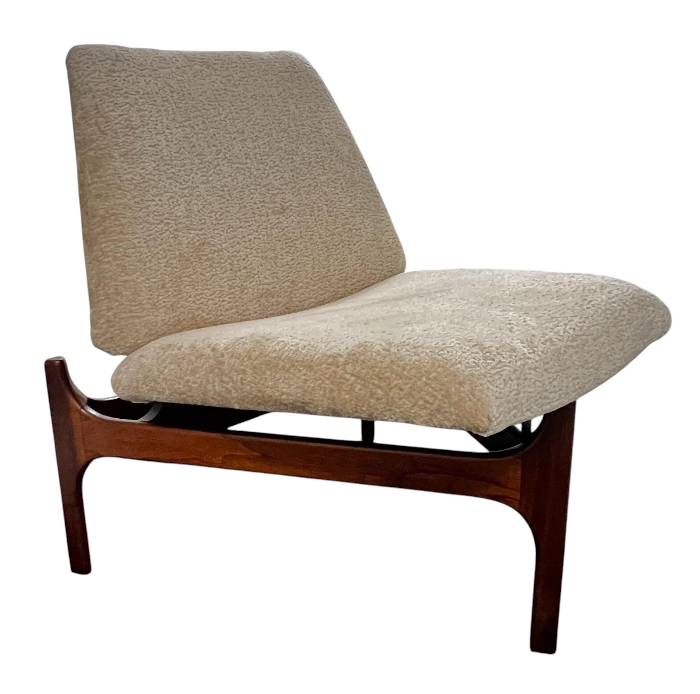 Upholstery John Keal for Brown Saltman Low Profile 3 Legged Triangular Walnut Lounge Chair