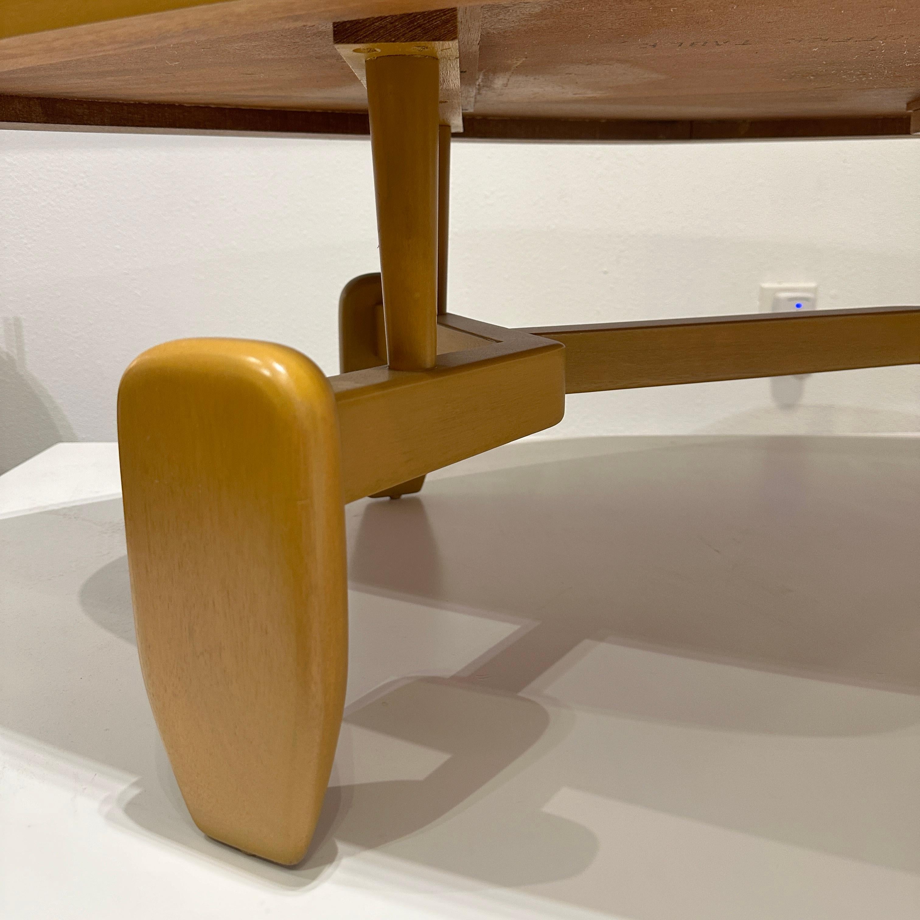 20th Century John Keal for Brown Saltman Mahogany Biomorphic Outrigger Coffee Table, ca 1950s