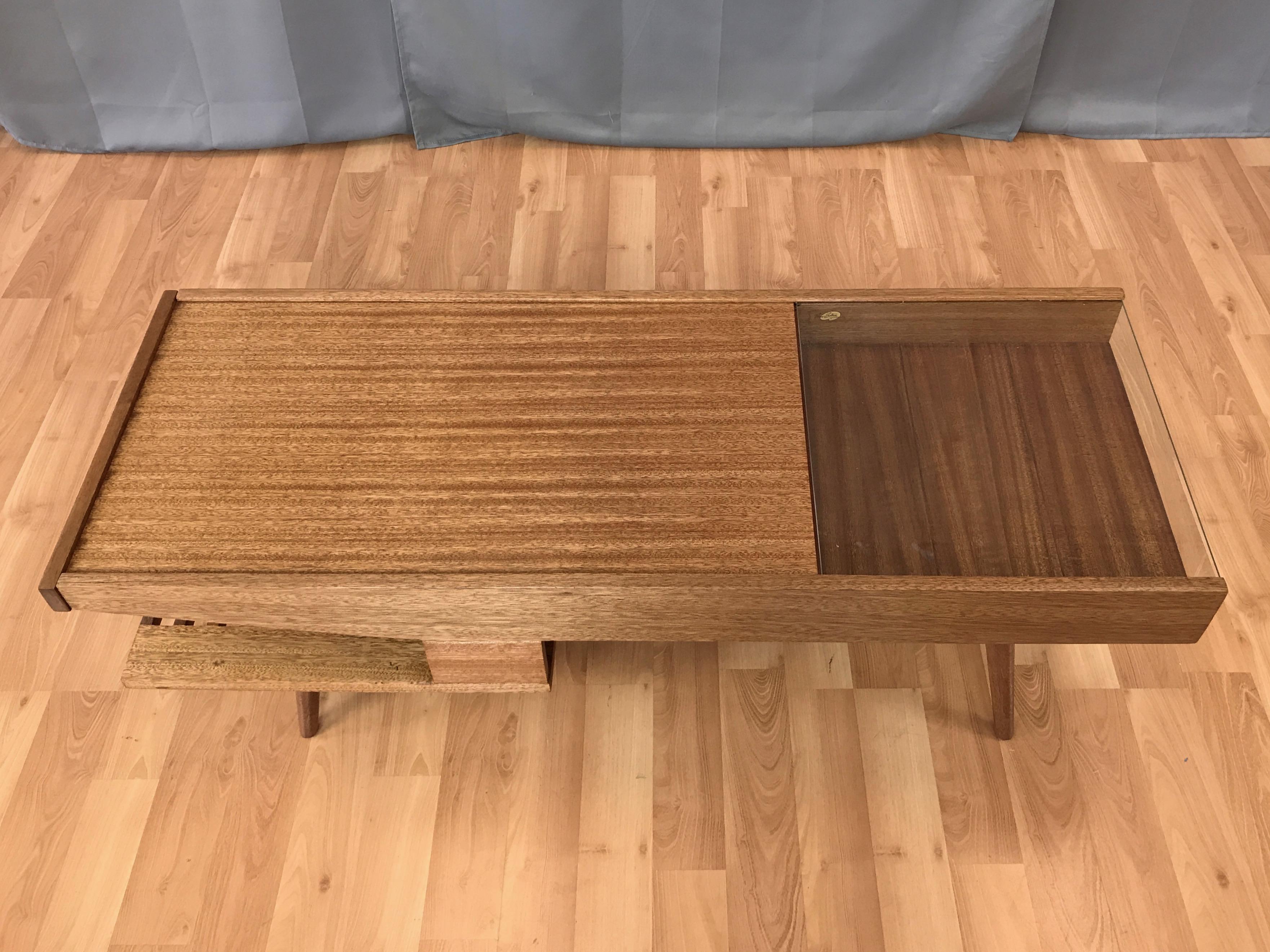 John Keal for Brown-Saltman Mahogany Coffee Table with Built-In Warmer, 1950s 1