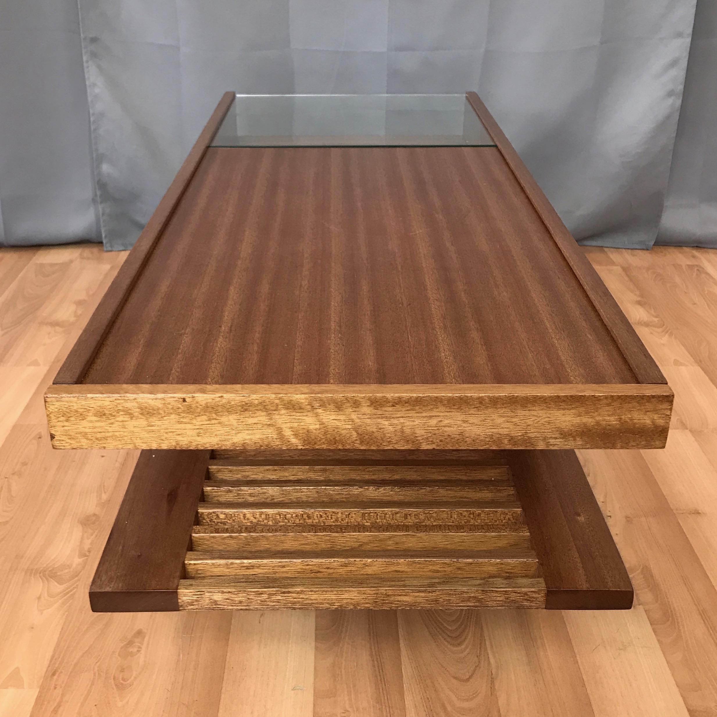 John Keal for Brown-Saltman Mahogany Coffee Table with Built-In Warmer, 1950s 5