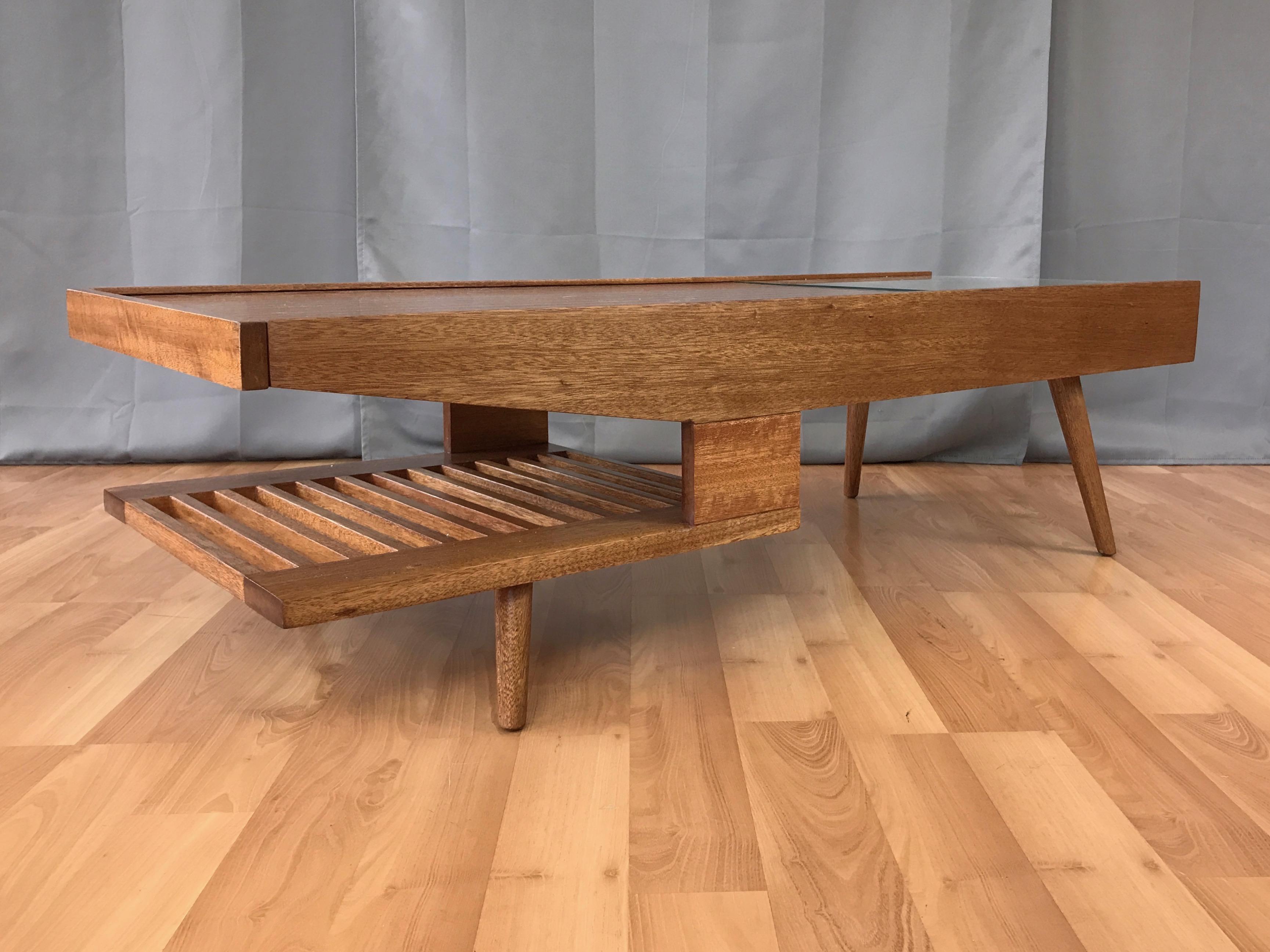 Mid-Century Modern John Keal for Brown-Saltman Mahogany Coffee Table with Built-In Warmer, 1950s