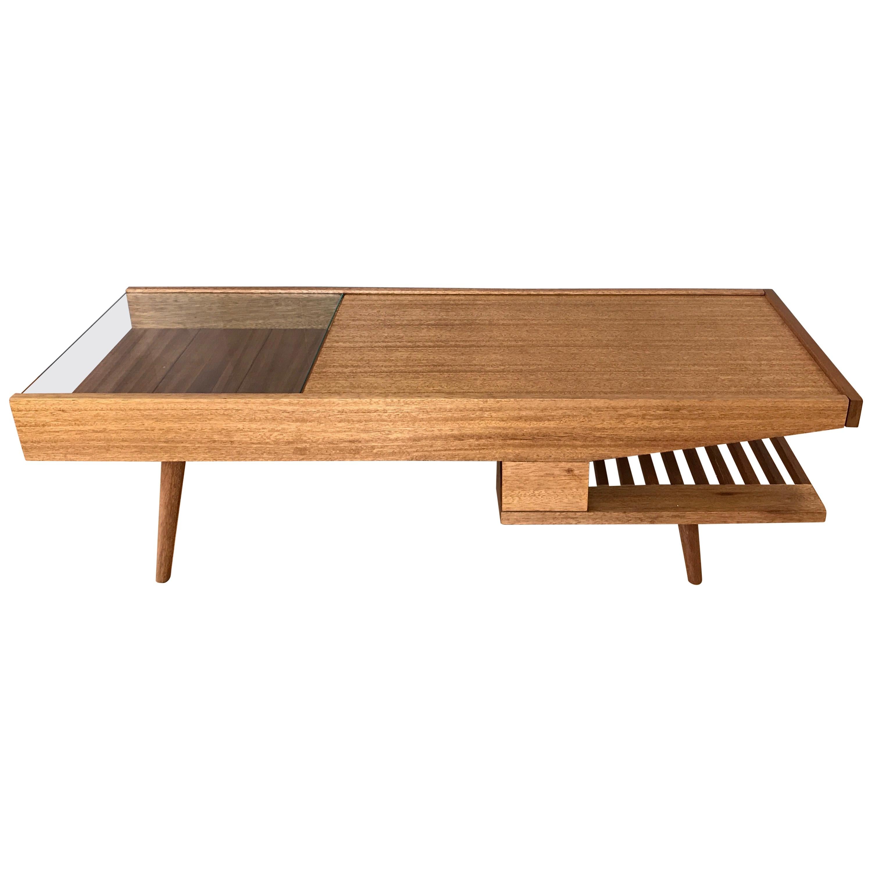 John Keal for Brown-Saltman Mahogany Coffee Table with Built-In Warmer, 1950s