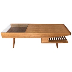 John Keal for Brown-Saltman Mahogany Coffee Table with Built-In Warmer, 1950s