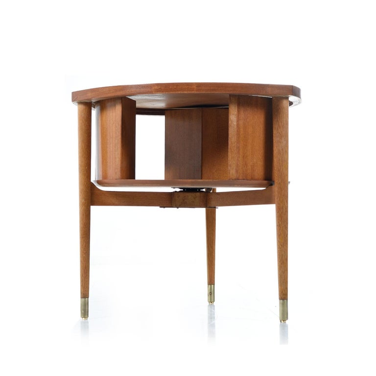 John Keal for BrownSaltman Mahogany Drum Table Lazy Susan Cocktail