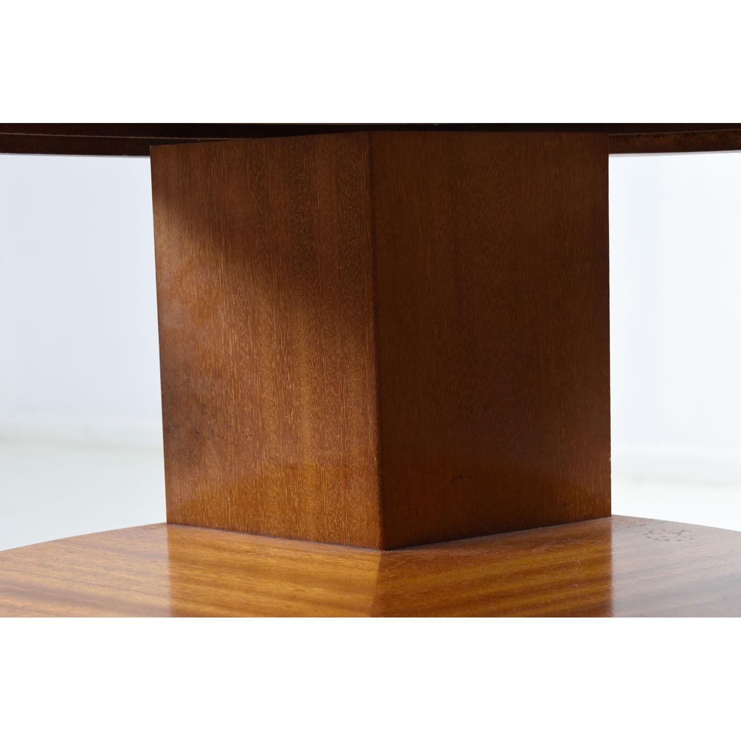 American John Keal for Brown-Saltman Mahogany Drum Table Lazy Susan Cocktail Table 1950s