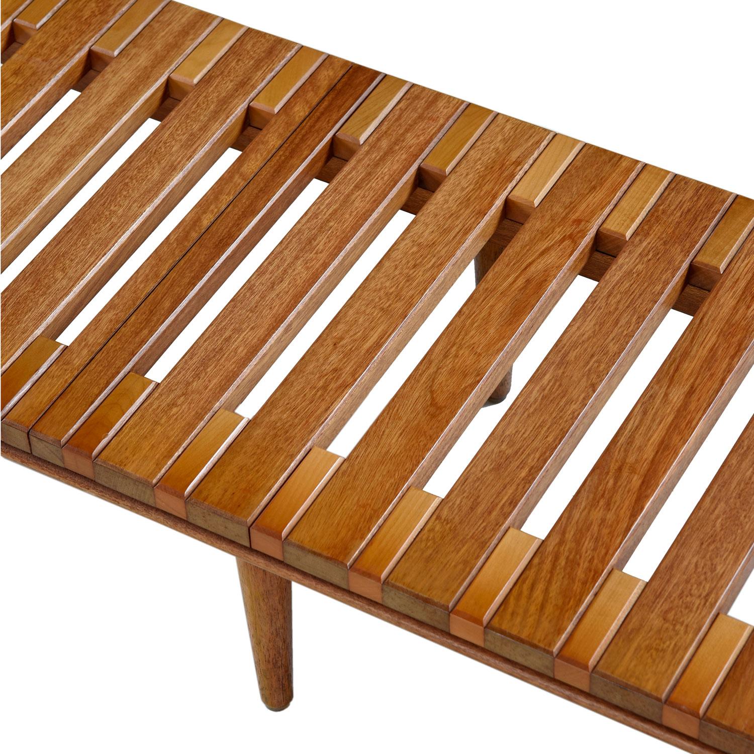 American John Keal for Brown Saltman Mahogany Slat Bench Coffee Table with New Cushion