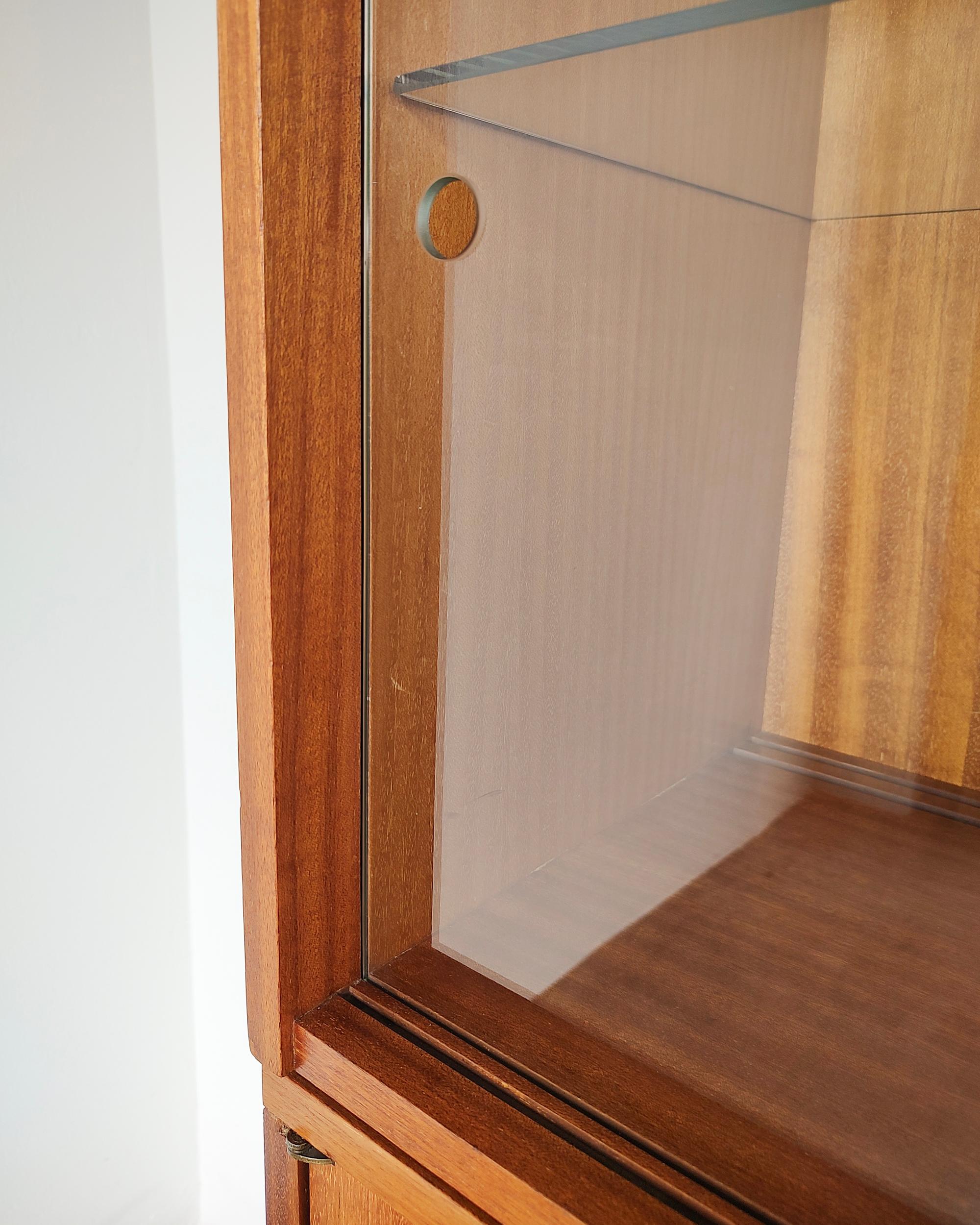 Mid-Century Modern John Keal for Brown Saltman Mahogany Wood and Glass Cabinet Buffet 1960s For Sale