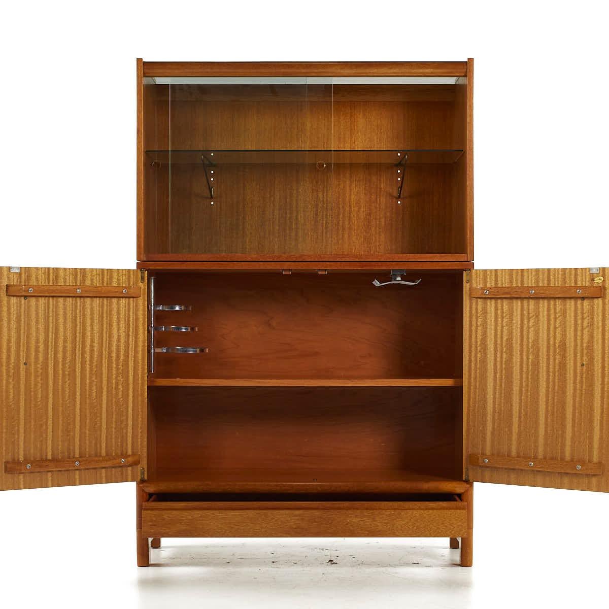Glass John Keal for Brown Saltman Mid Century Bleached Mahogany Buffet and Hutch For Sale