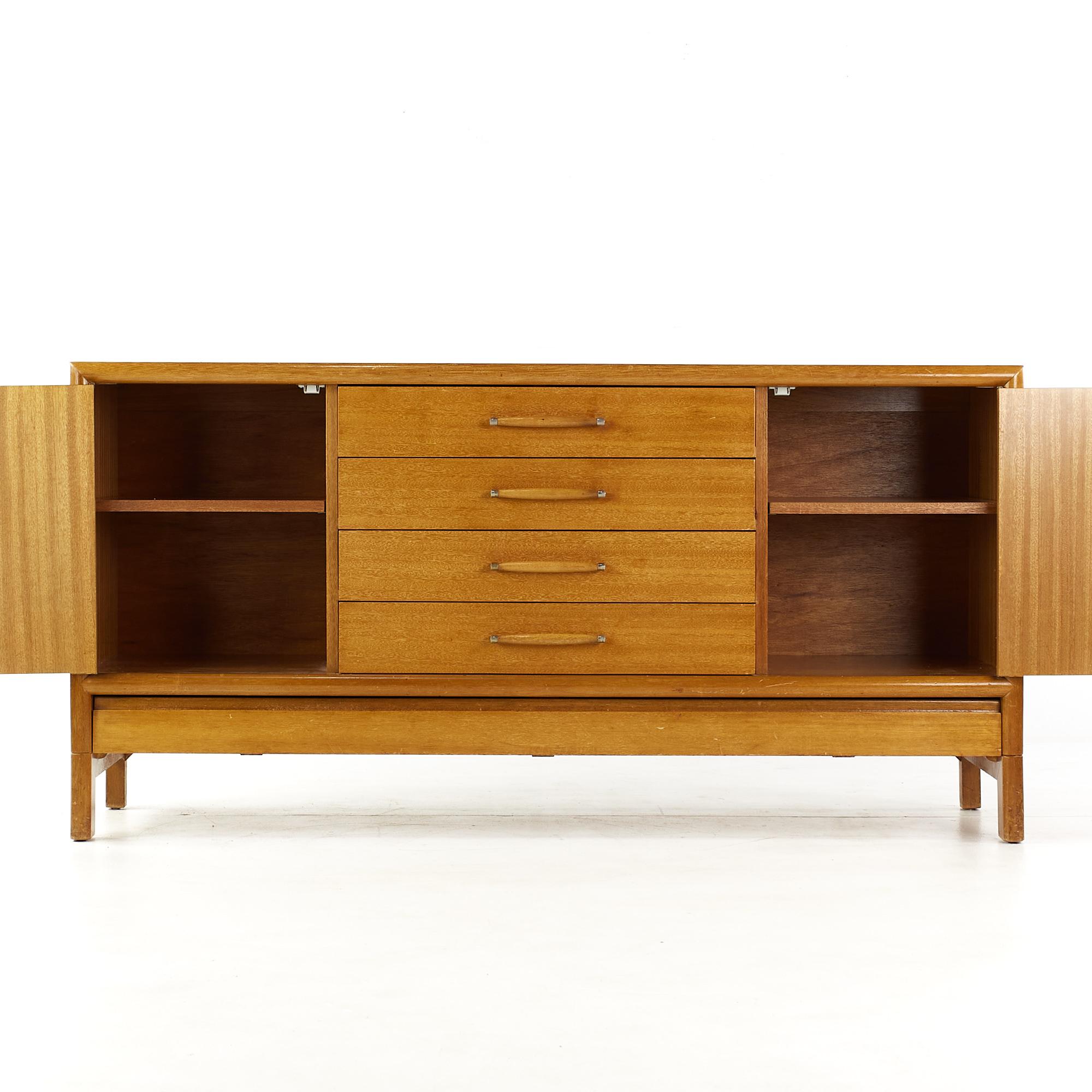 Chrome John Keal for Brown Saltman Mid Century Bleached Mahogany Credenza For Sale