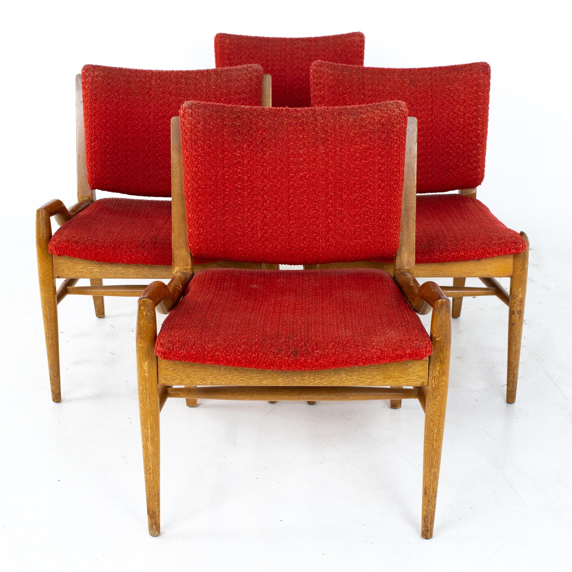 John Keal for Brown Saltman mid century mahogany dining chairs - Set of 4
Each chair measures: 22.5 wide x 20.25 deep x 29.5 high, with a seat height of 17 inches and an arm height and chair clearance of 19.25 inches

All pieces of furniture can