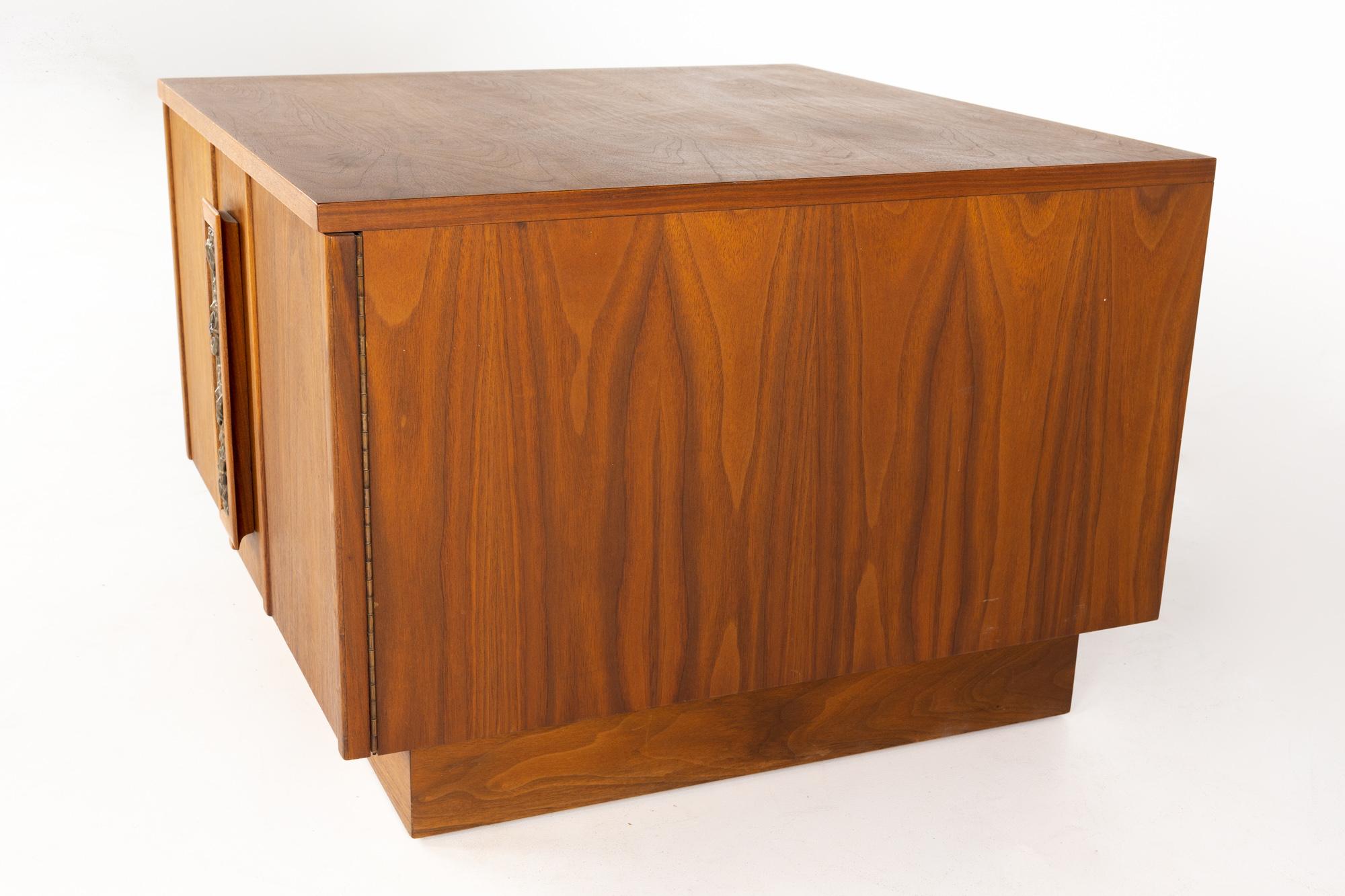 Mid-Century Modern John Keal for Brown Saltman Mid Century Plinth Base 2 Door Cabinet For Sale